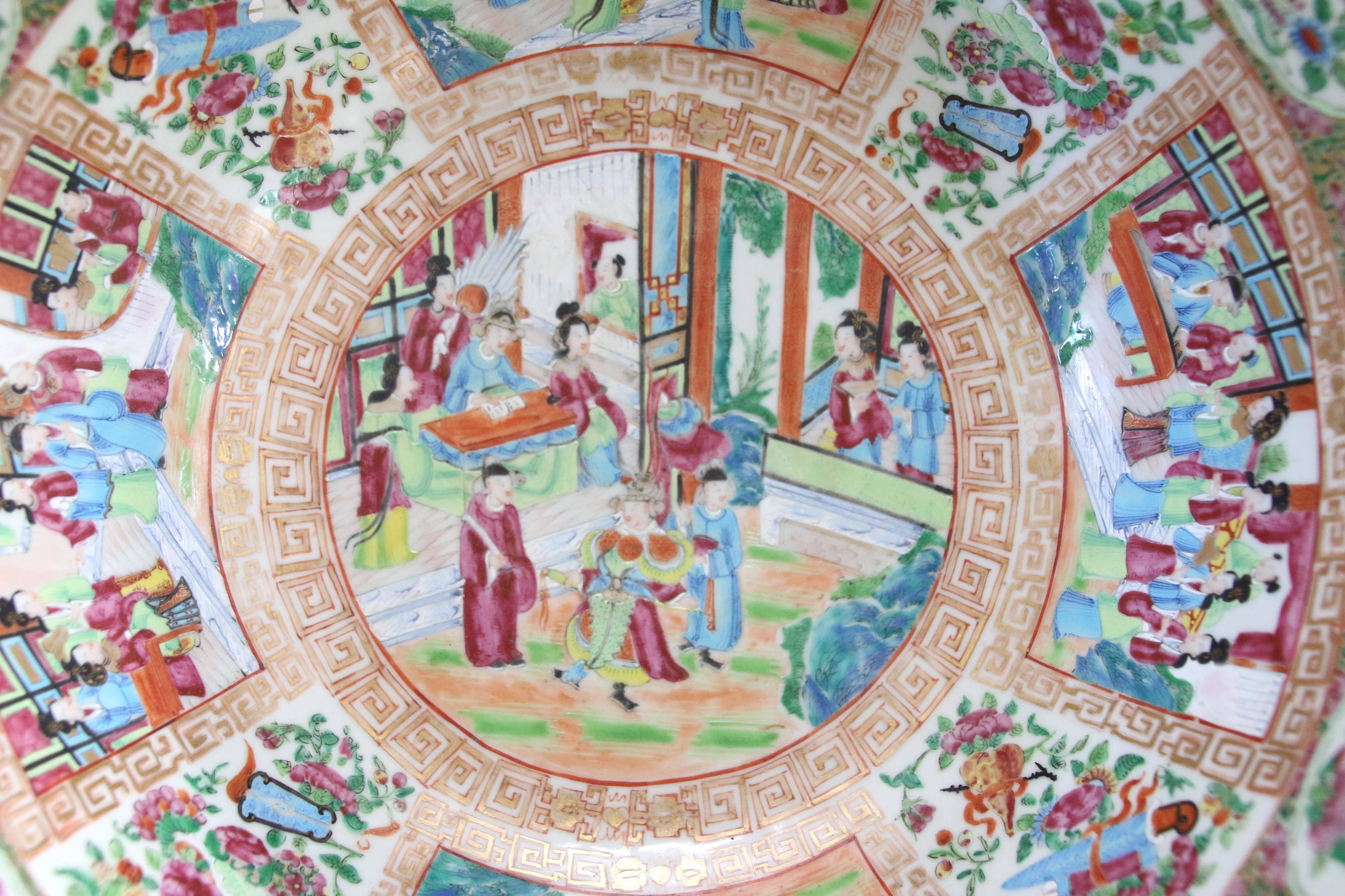 Porcelain 19th Century Chinese Export Rose Mandarin Punch Bowl