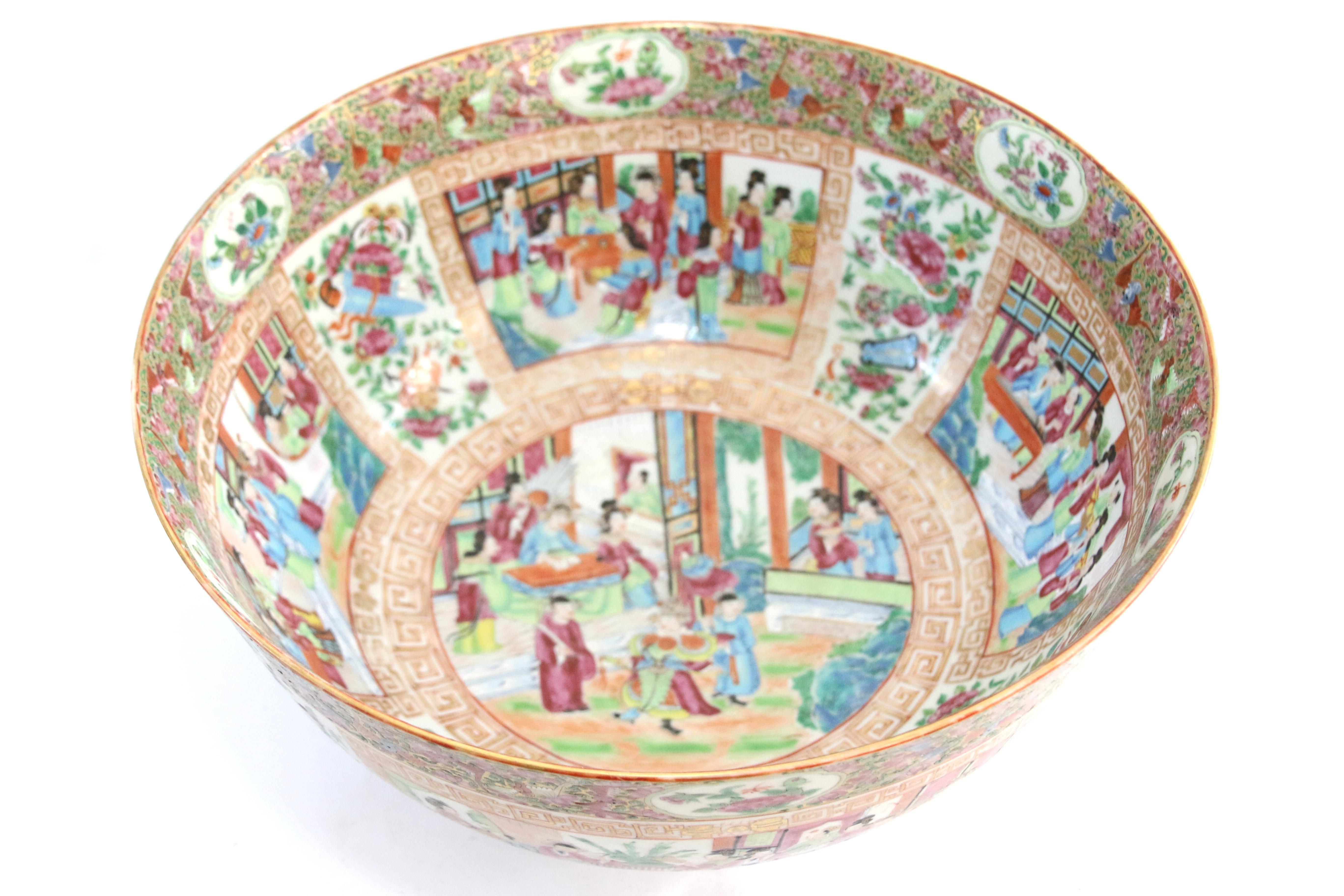 Late 19th Century 19th Century Chinese Export Rose Mandarin Punch Bowl