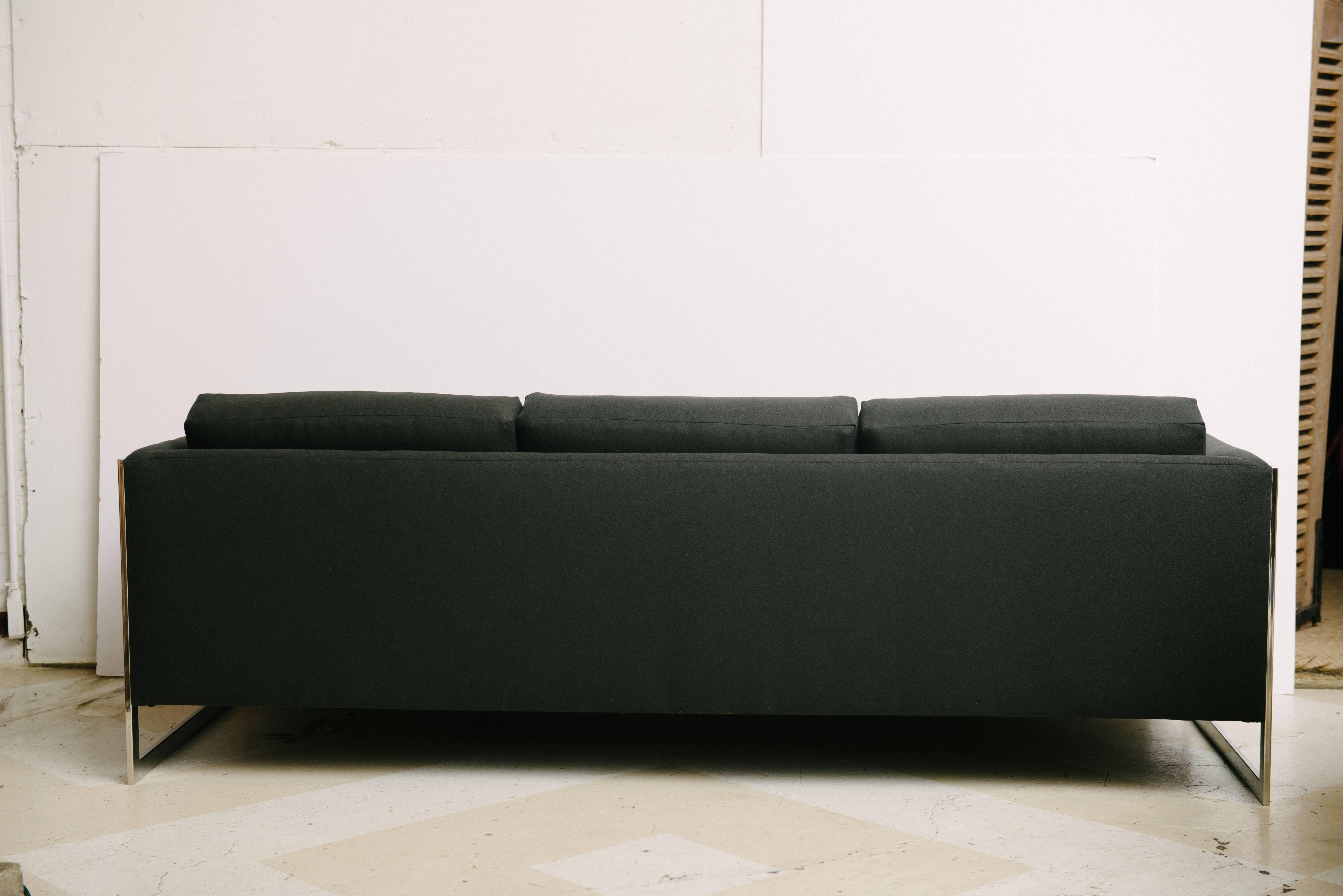Mid-Century Modern Milo Baughman Flat Bar Chrome Sofa