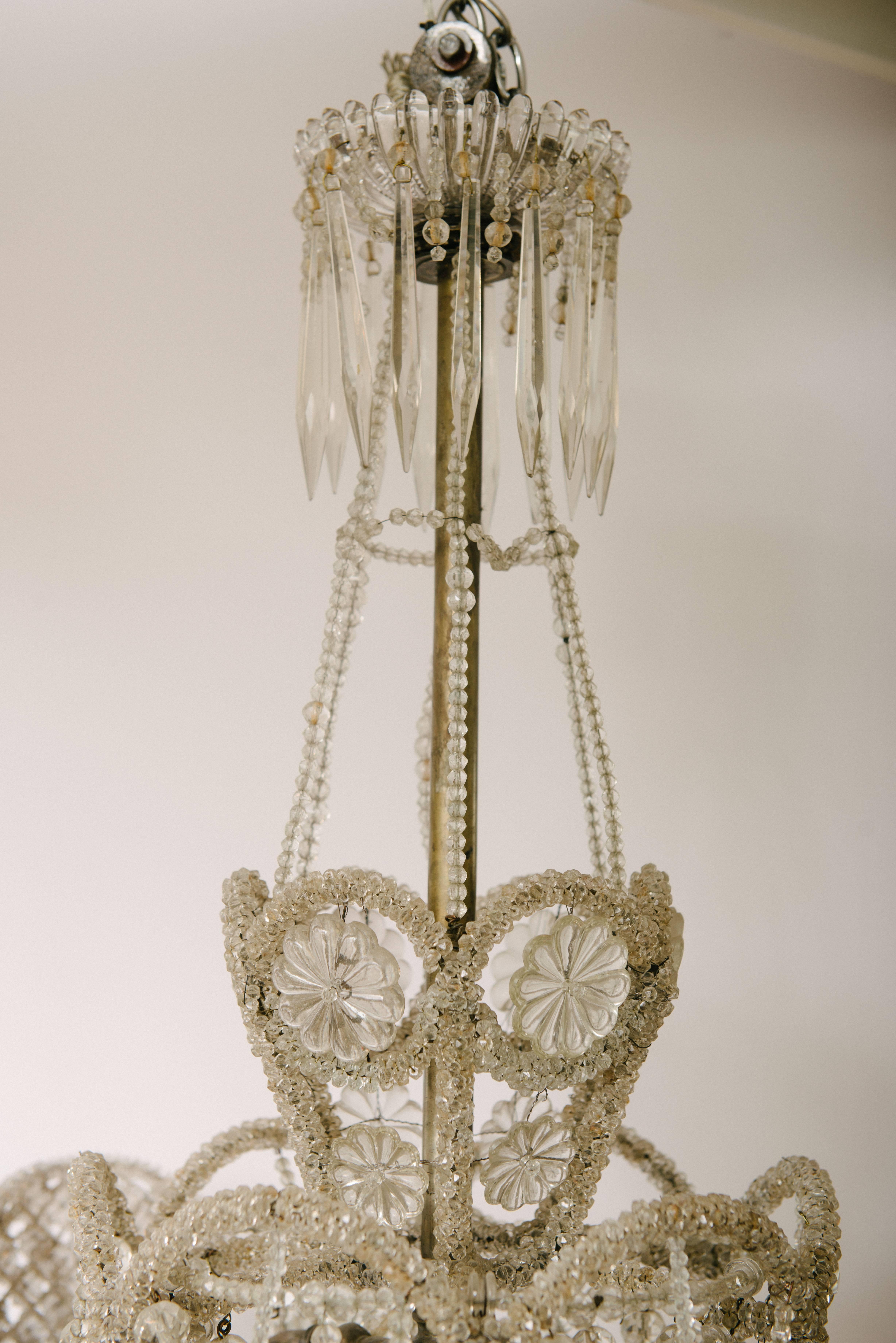 Early 20th Century Crystal and Glass Chandelier In Good Condition In Houston, TX