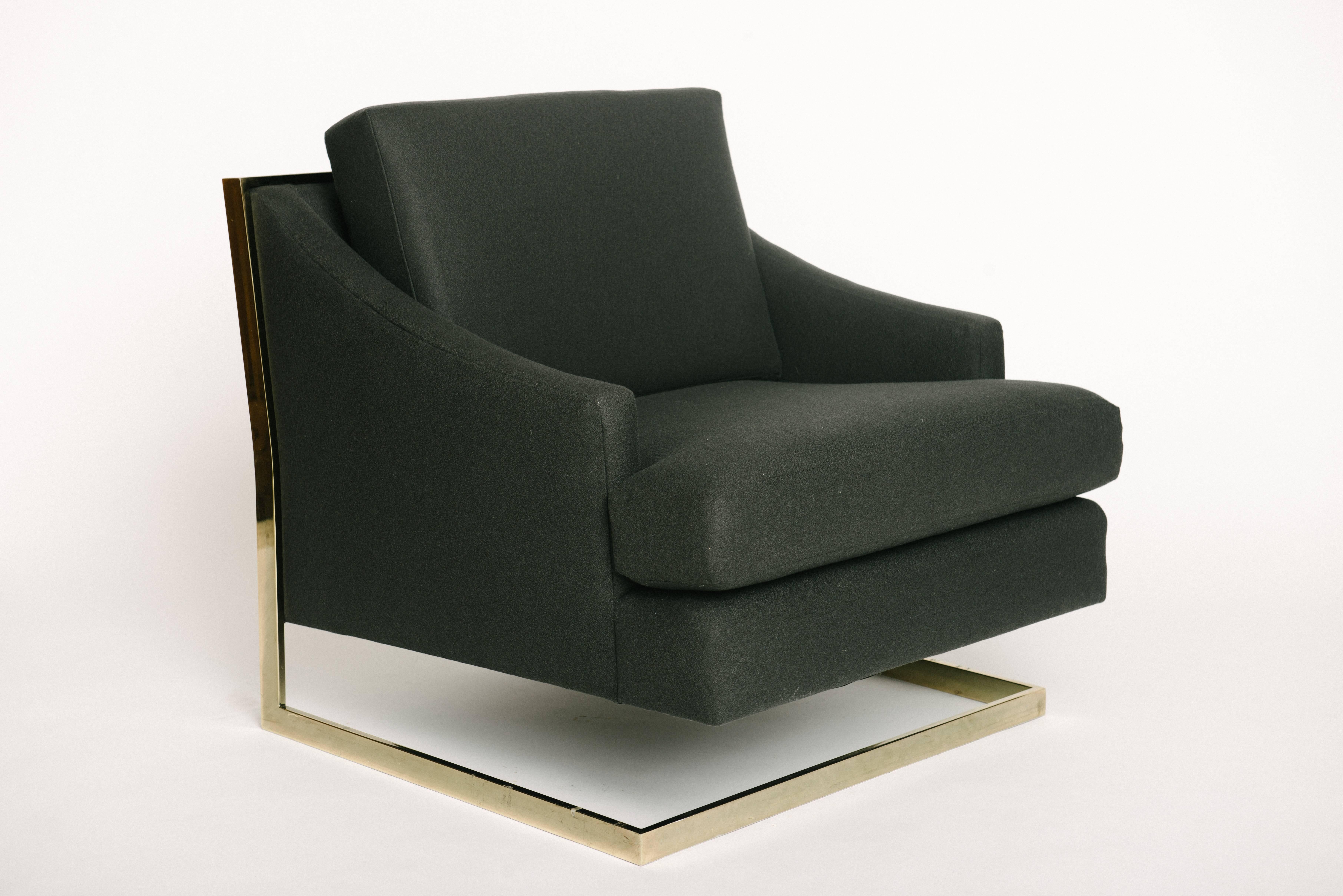 20th Century  Milo Baughman Brass Cantilevered Lounge Chair