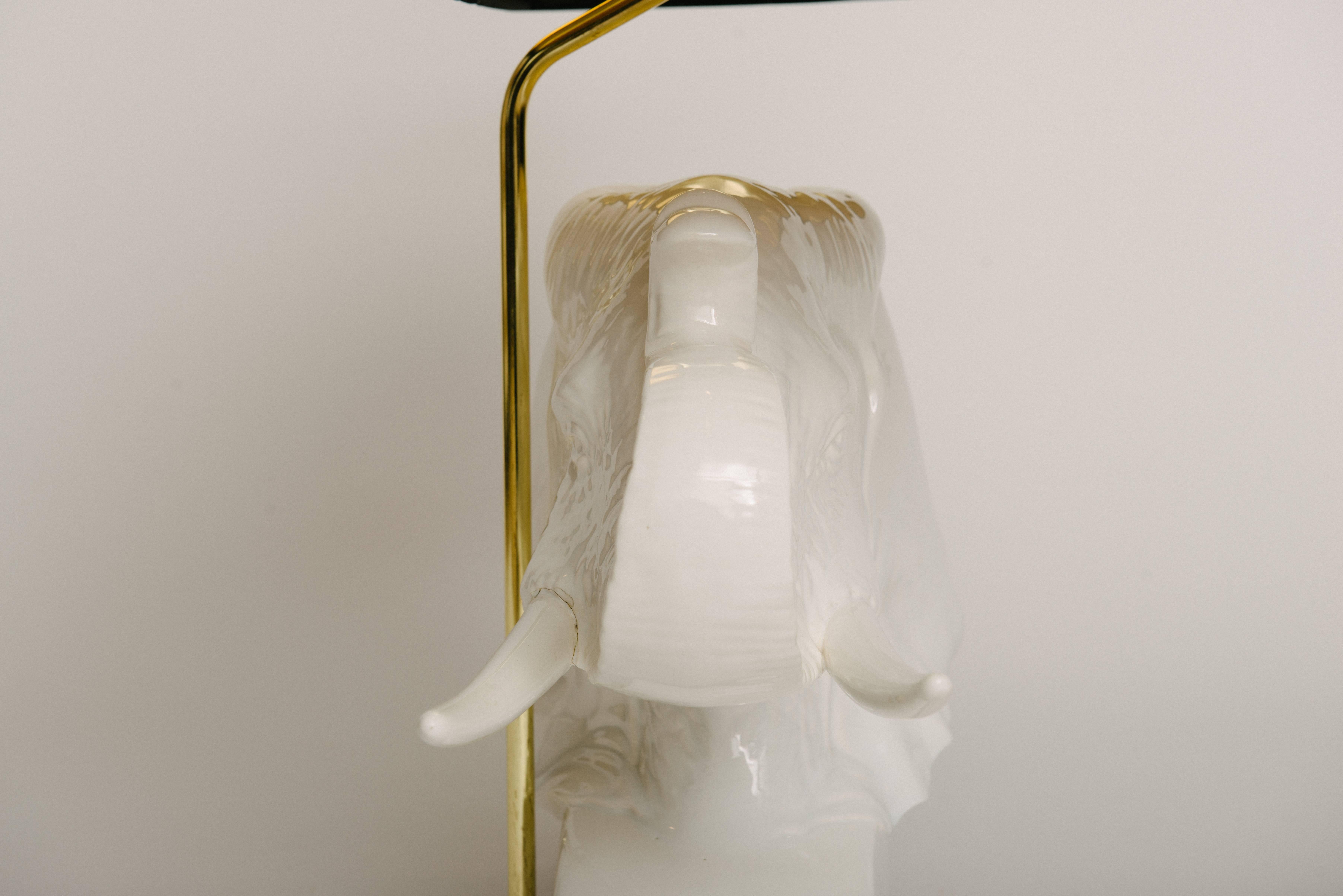 20th Century Vintage White Ceramic Elephant Bust Lamp
