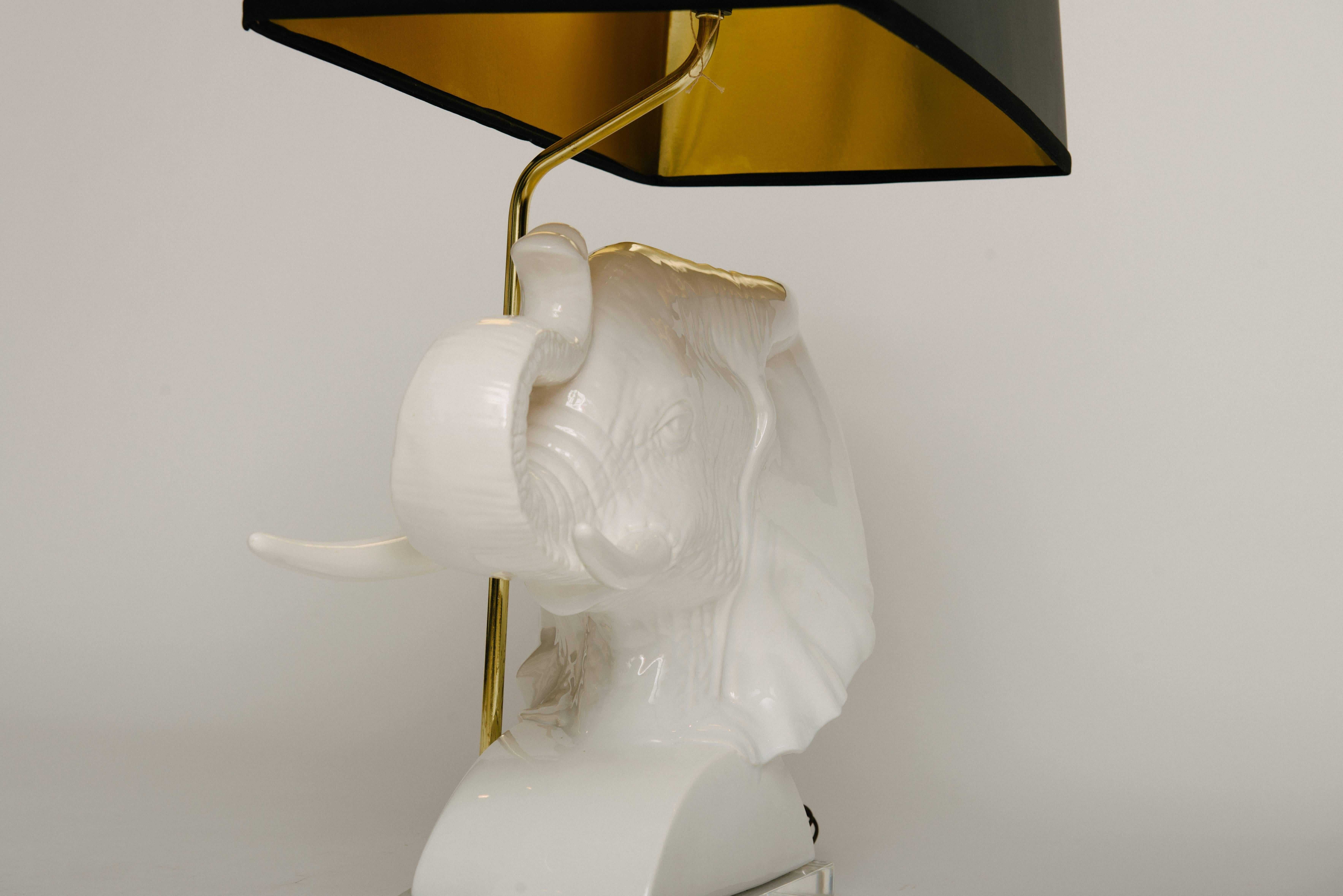 Vintage White Ceramic Elephant Bust Lamp 1