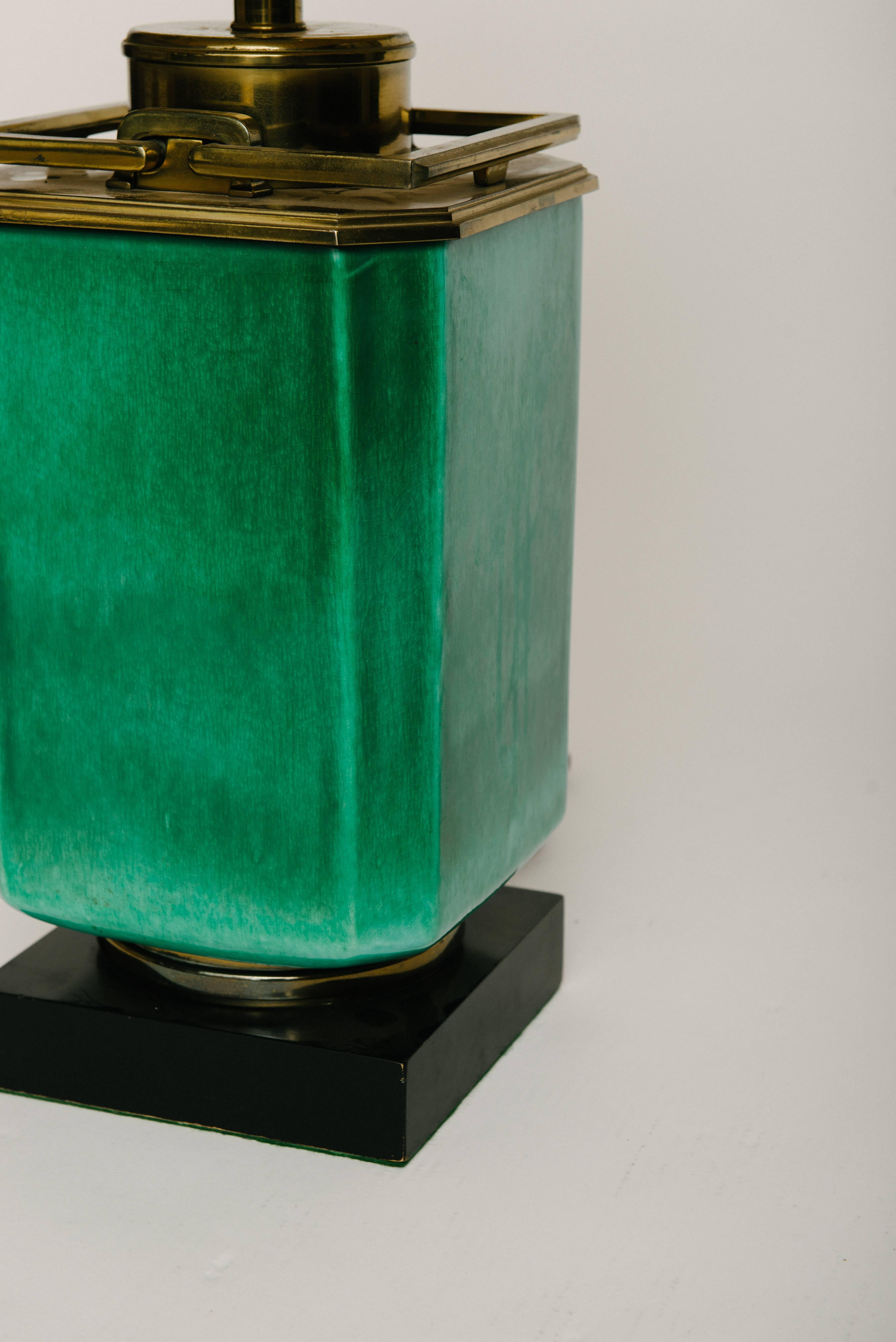 20th Century Emerald Glaze Asian Style Pottery Lamp