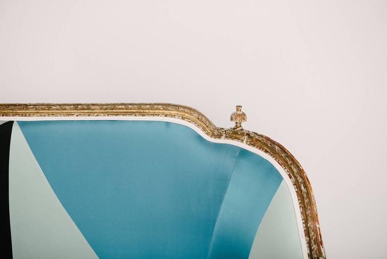 19th Century Louis XVI Style Miles Redd Cubist Silk Sofa In Excellent Condition In Houston, TX