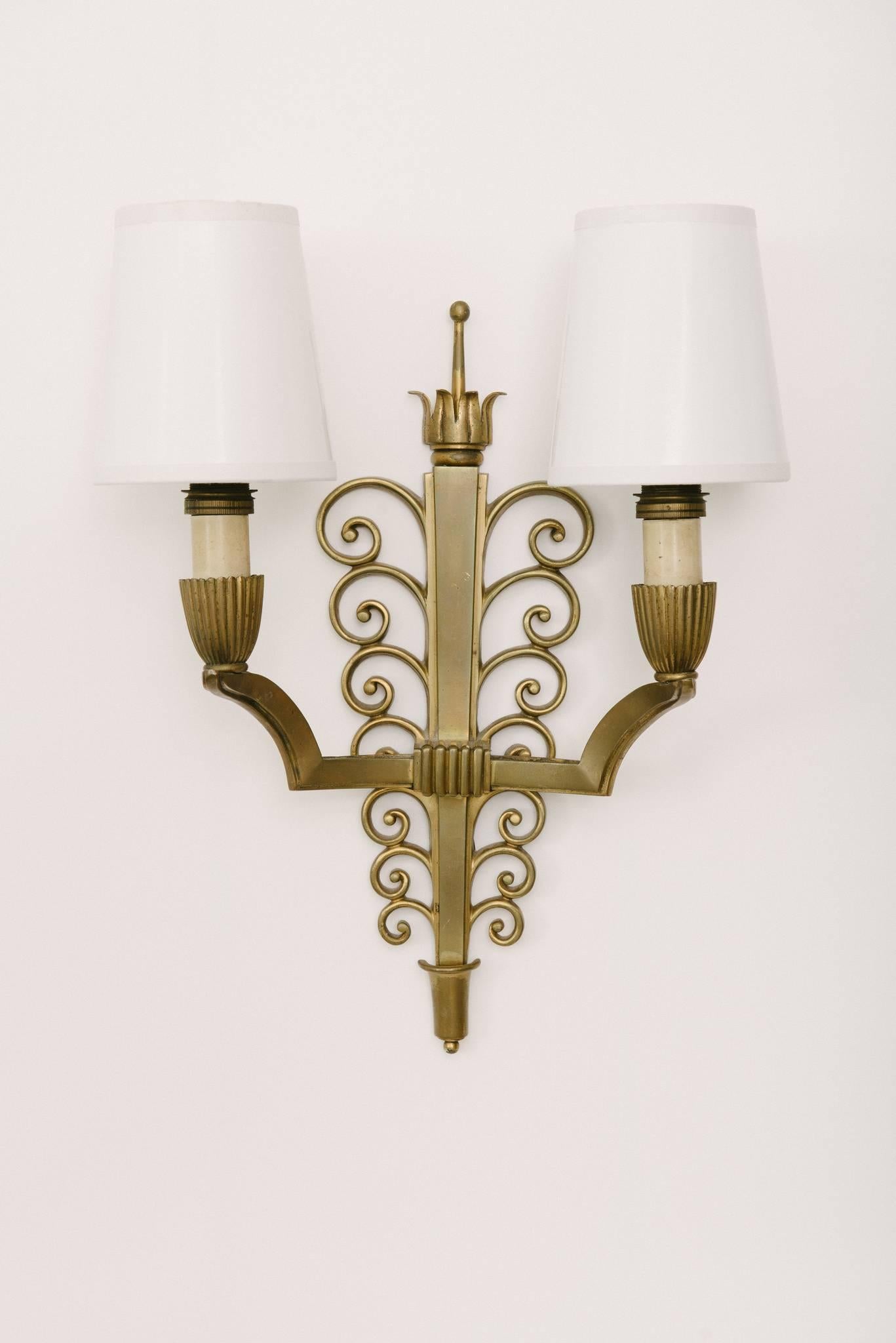 Pair of French Bronze Poillerat Sconces 1