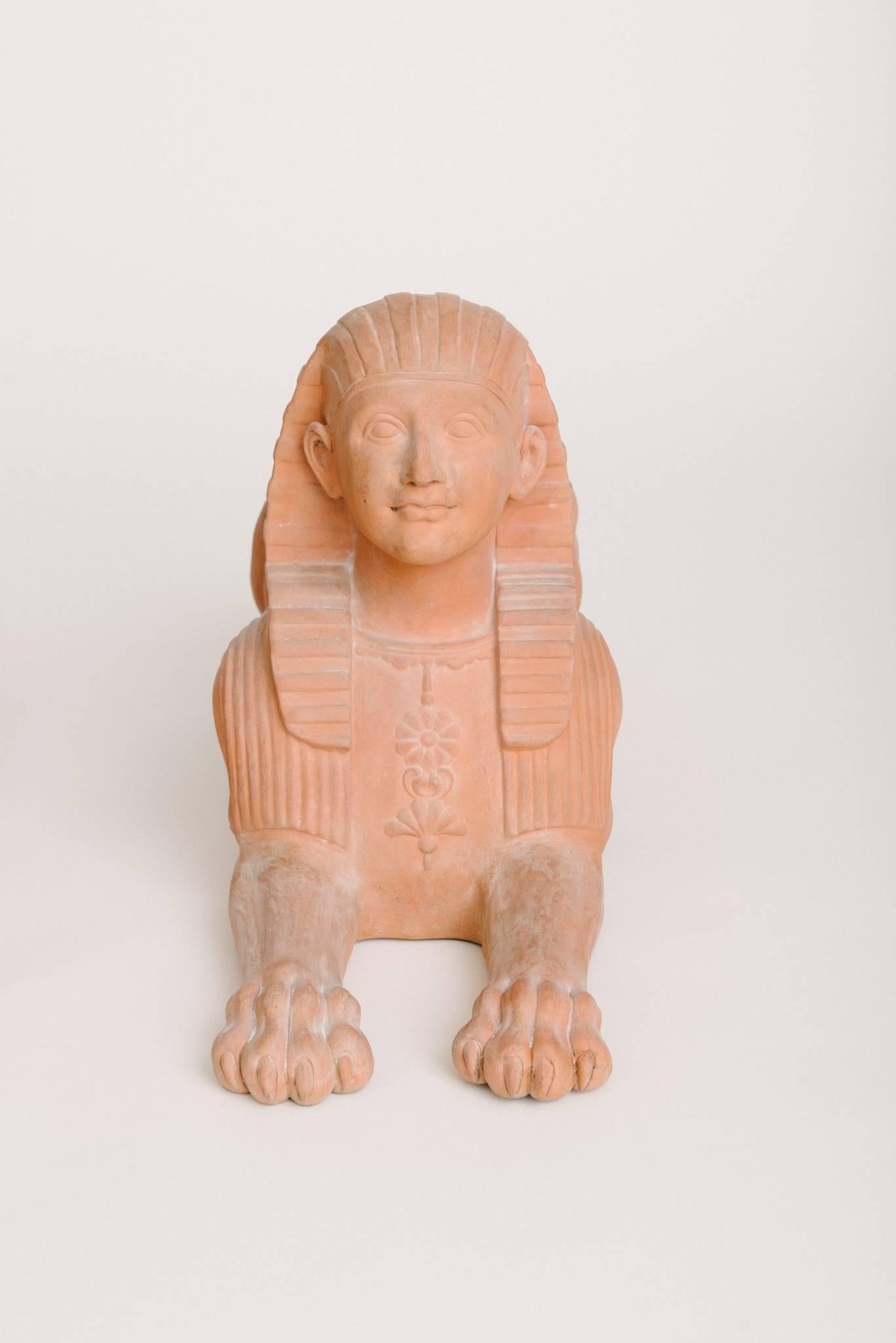 Pair of Italian Terracotta Sphinx In Excellent Condition In Houston, TX