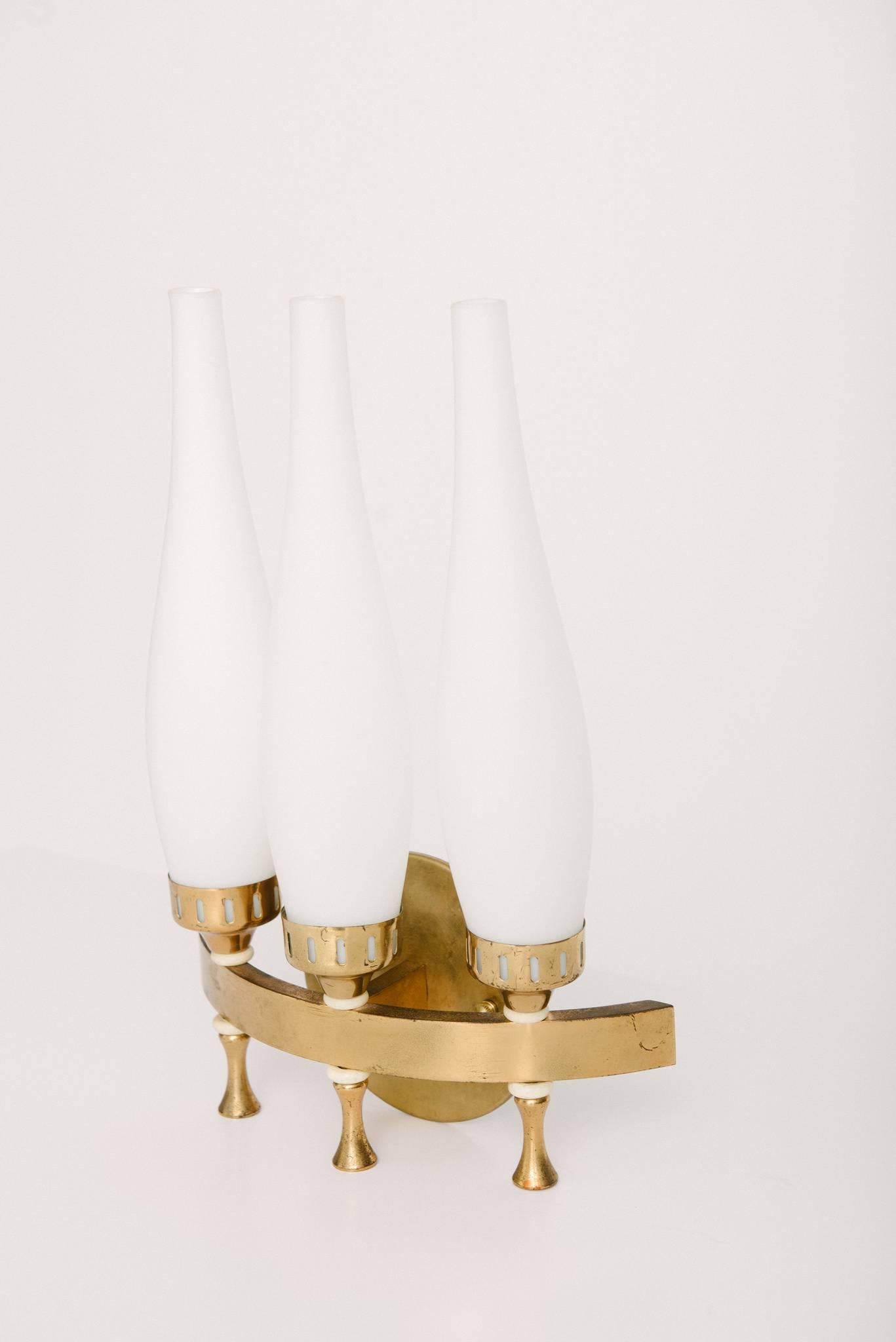 1950s Italian Brass and Glass Sconces In Excellent Condition In Houston, TX