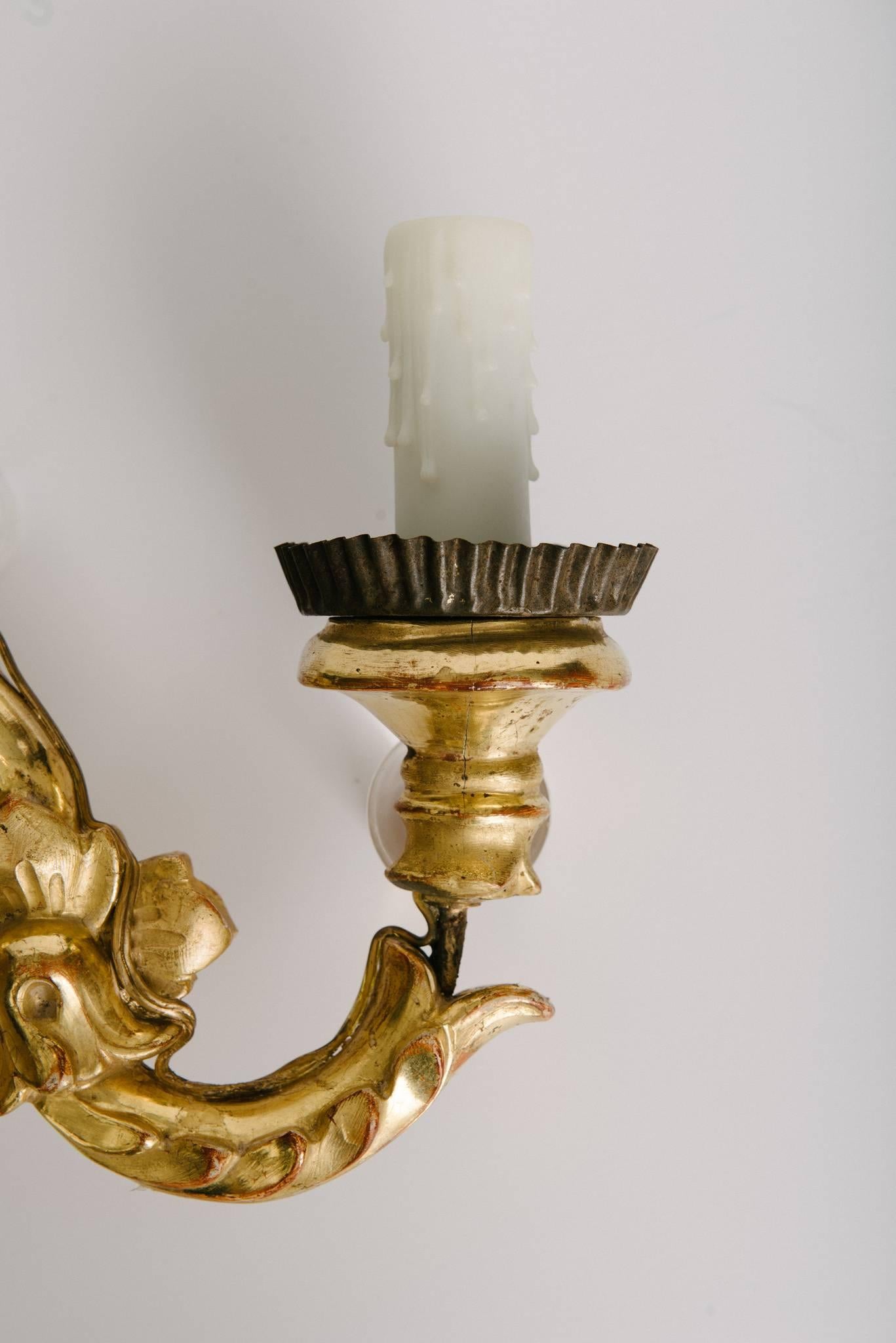 Italian Pair of Gilded Sconces from Arezzo, Italy