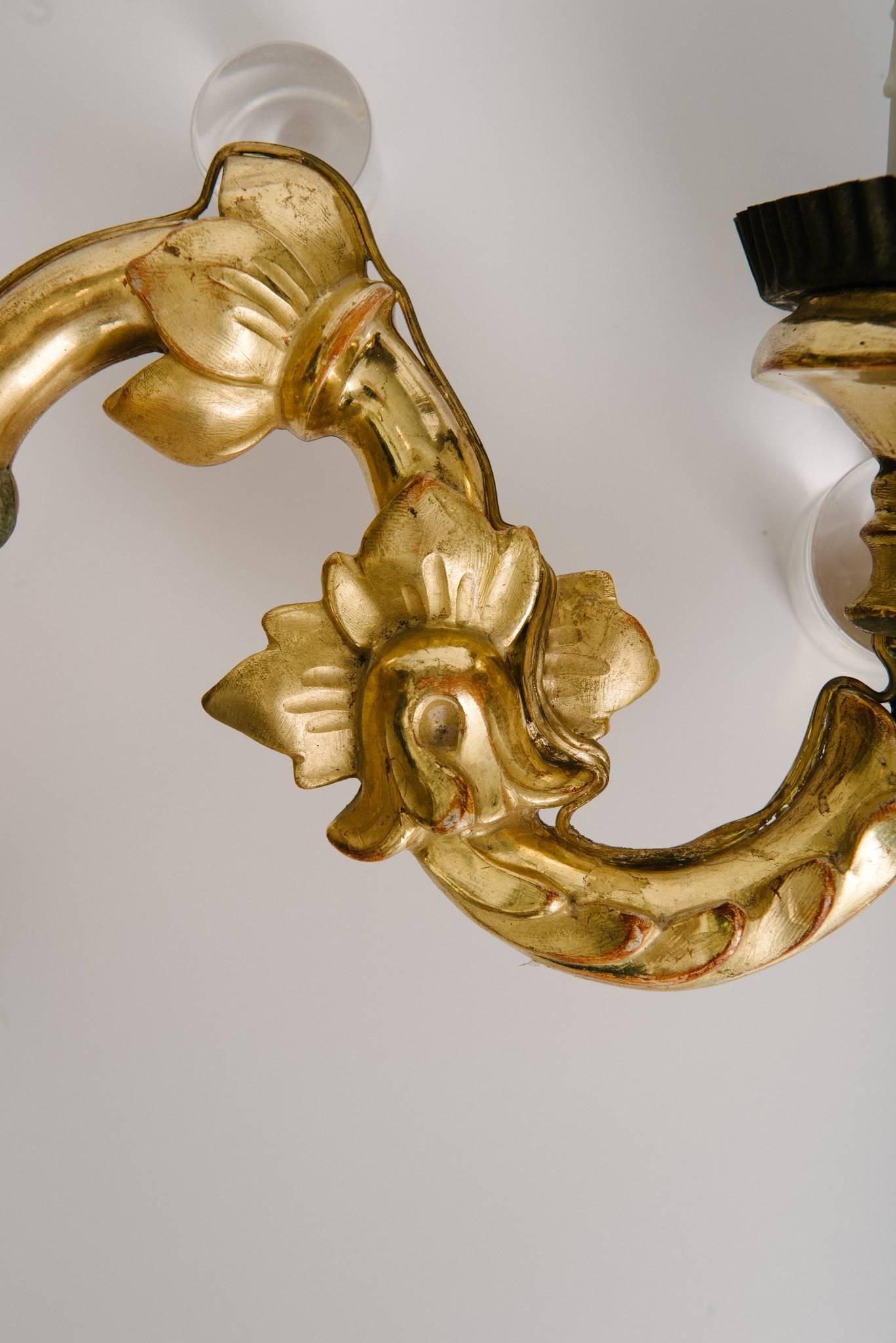 Rococo Pair of Gilded Sconces from Arezzo, Italy