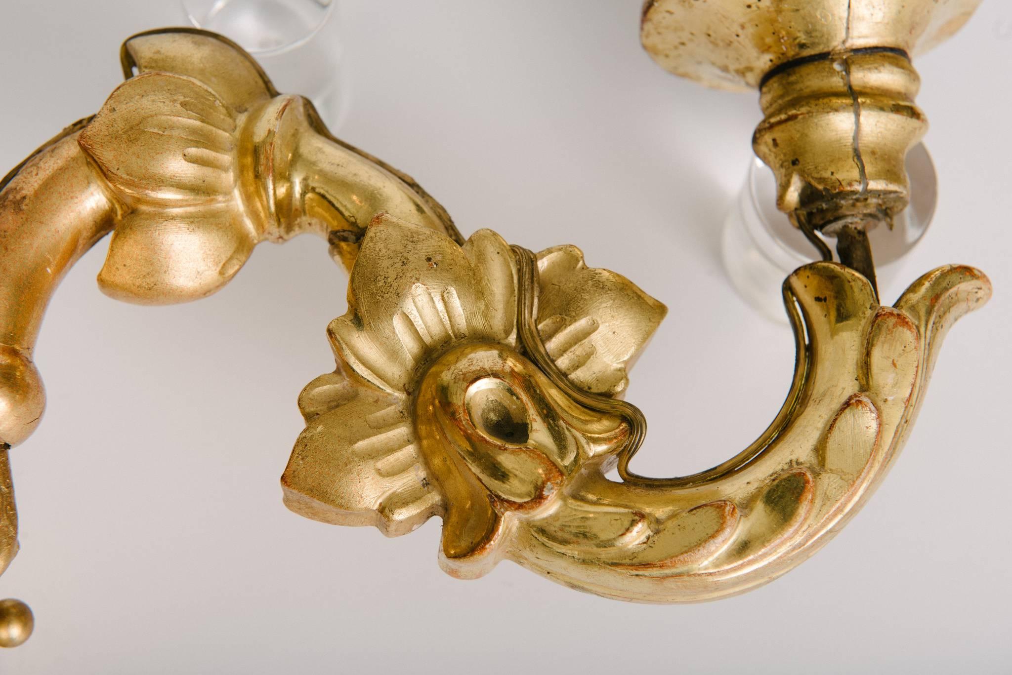 Carved Pair of Gilded Sconces from Arezzo, Italy