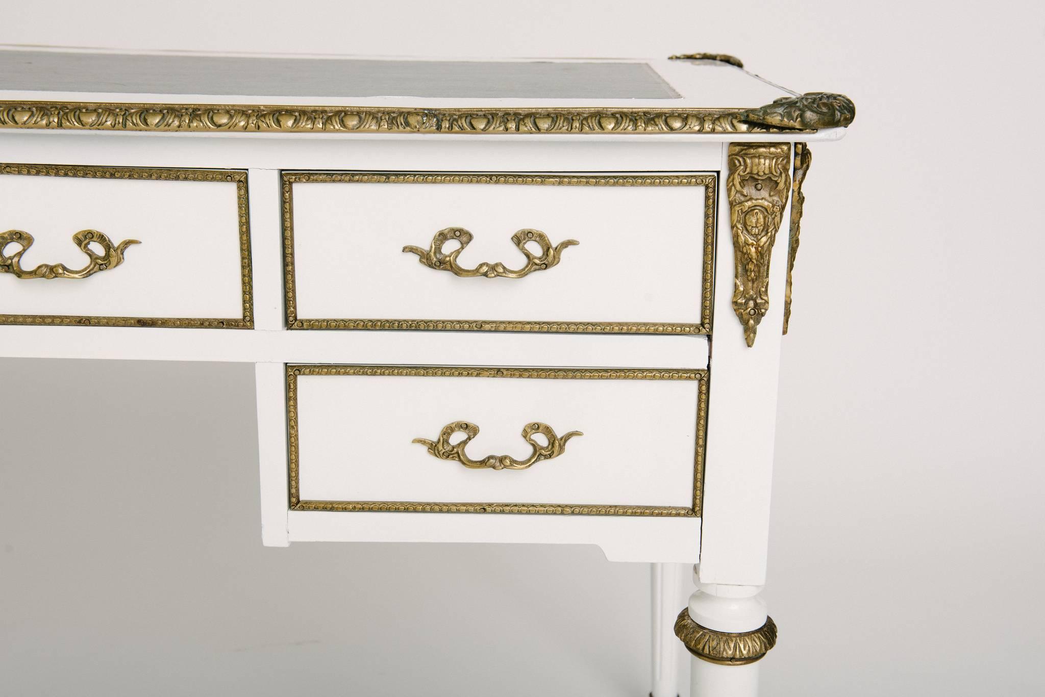 Leather White Lacquered Louis XVI Style Desk