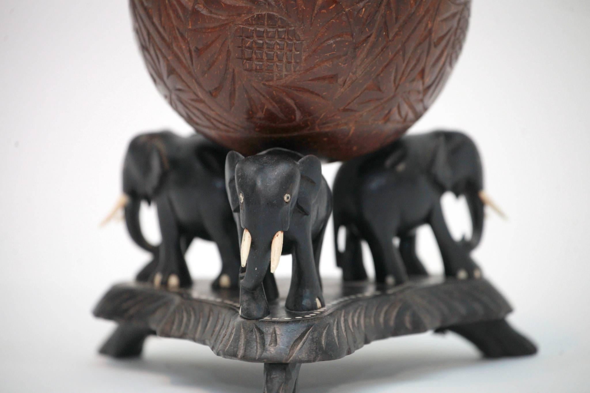 Balinese 20th Century Carved Coconut Elephant Box