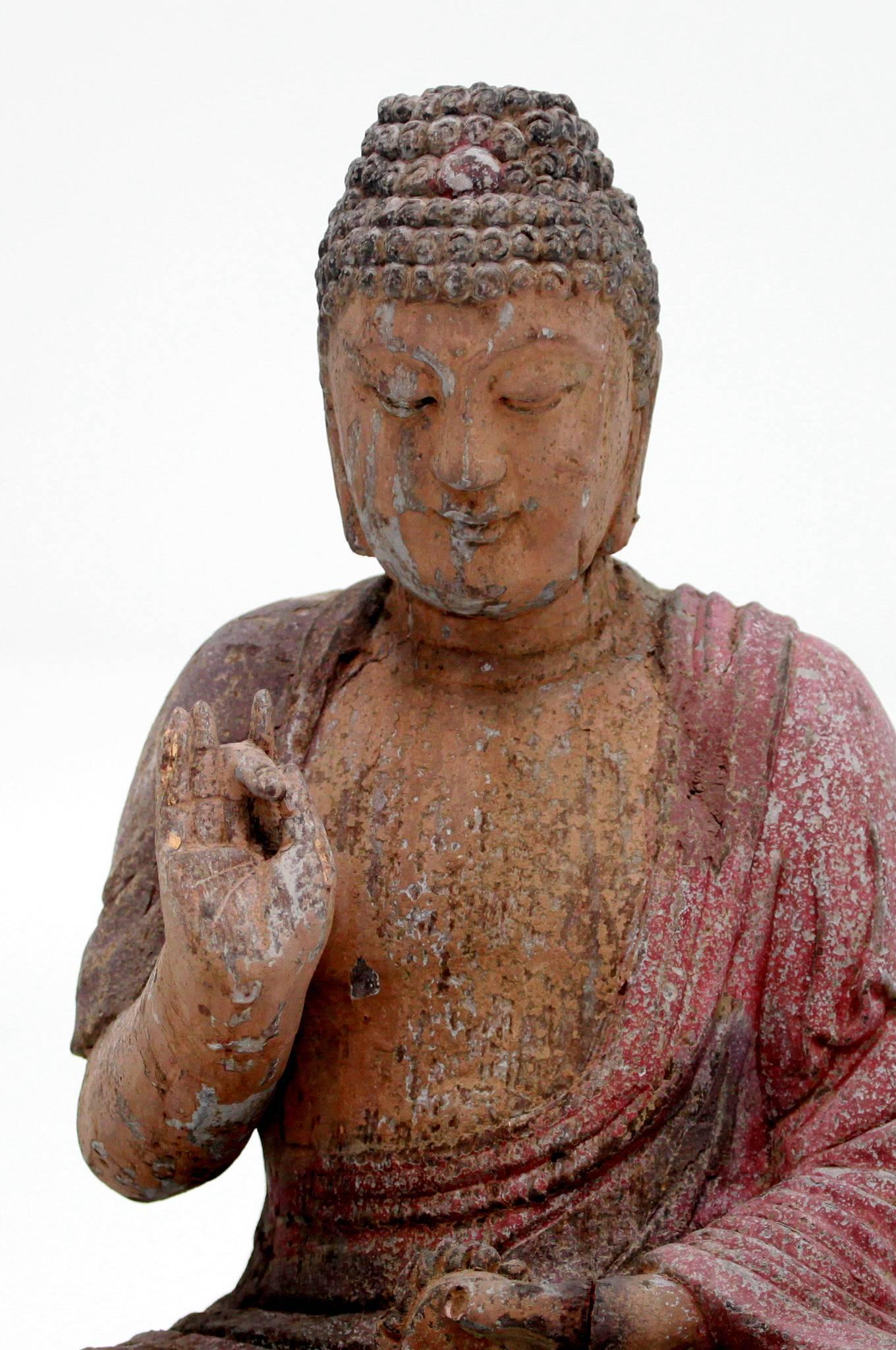 Chinese Carved Polychrome Buddha