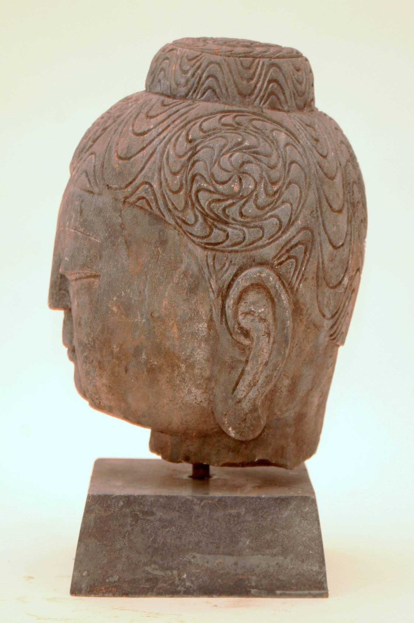 Carved 20th Century Stone Buddha Head