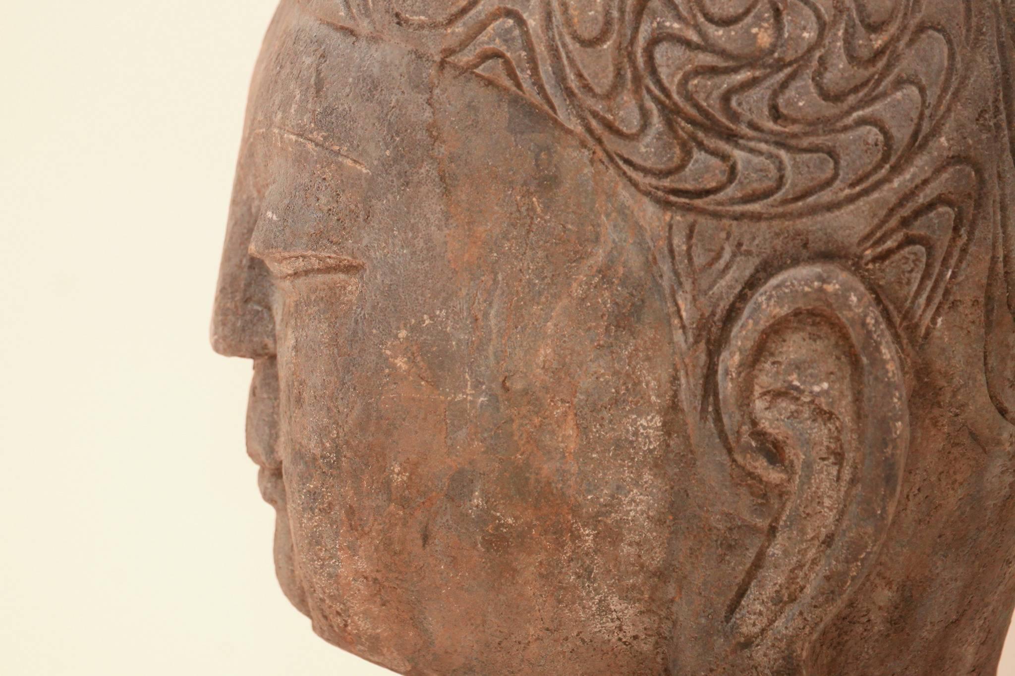 Chinese 20th Century Stone Buddha Head