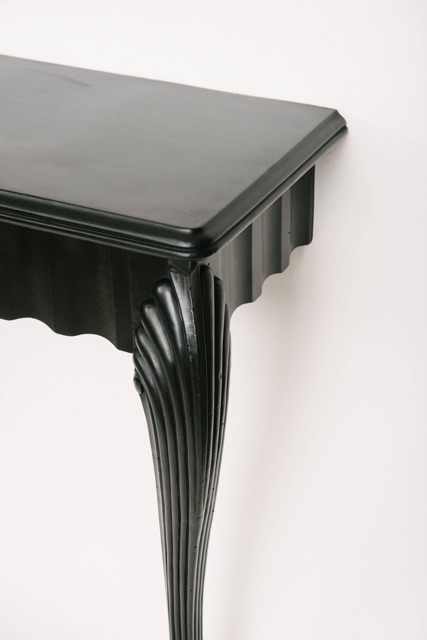 Painted Pair of French Ebonized Console Tables, circa 1930