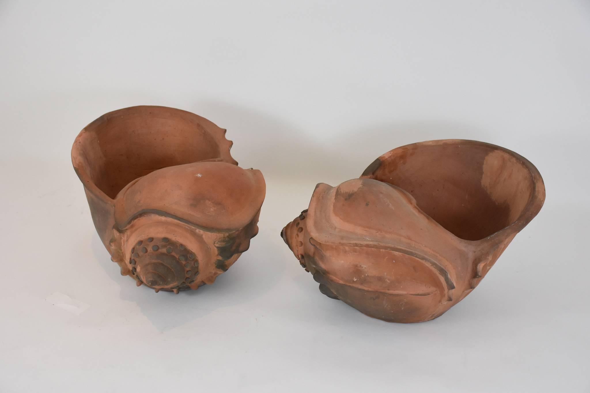 Pair of French Terracotta Shell Jardiniere Planters In Excellent Condition In Houston, TX