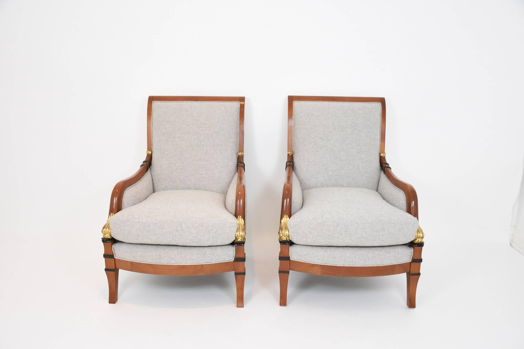 Pair of Biedermeier Style Dolphin Bergére Chairs In Excellent Condition In Houston, TX