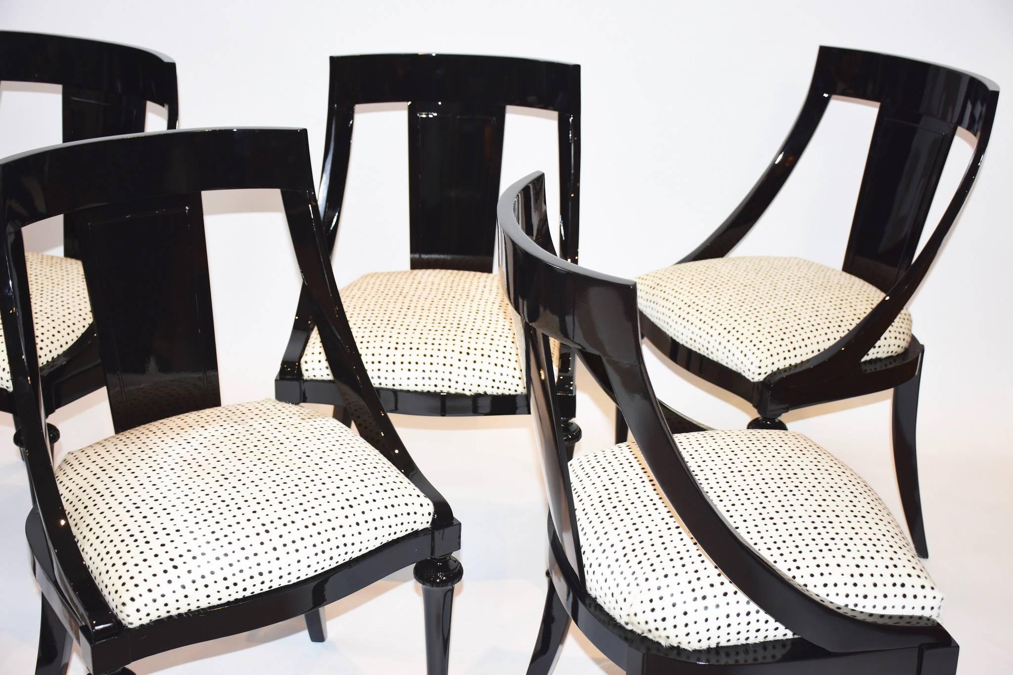 20th Century Set of Six Black Lacquered Regency Style Dining Chairs