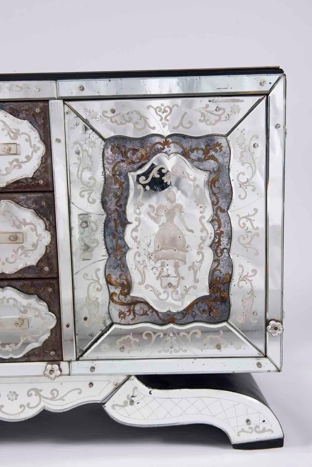 Etched Rare Maison Jansen Venetian Style Églomisé Buffet or Server