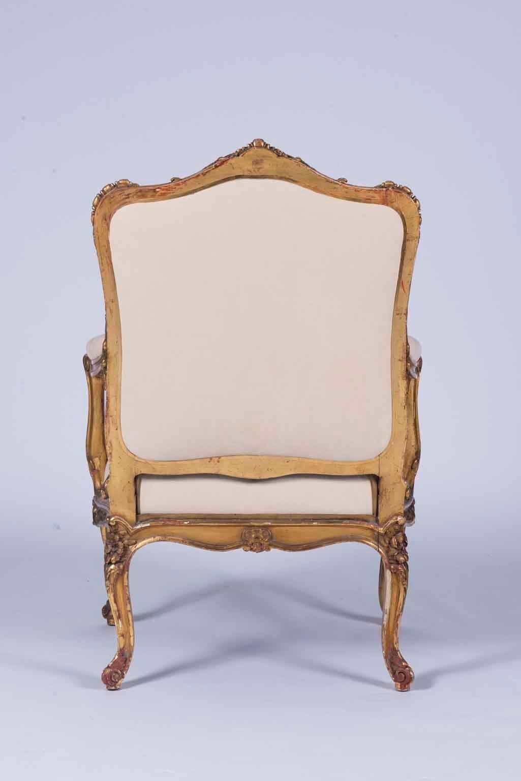 French Louis XV Style Giltwood Fauteuils For Sale