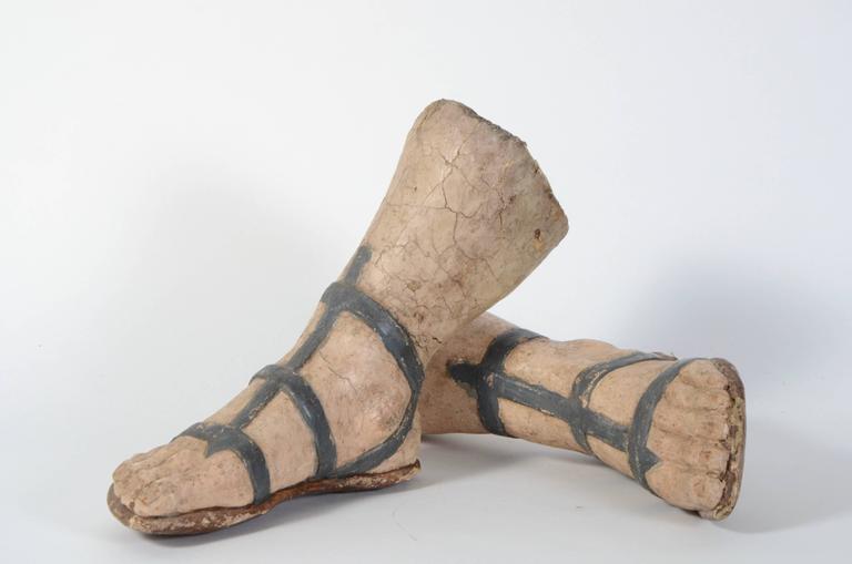 Pair of 18th Century Paper Mâché Feet with Sandals at 1stDibs