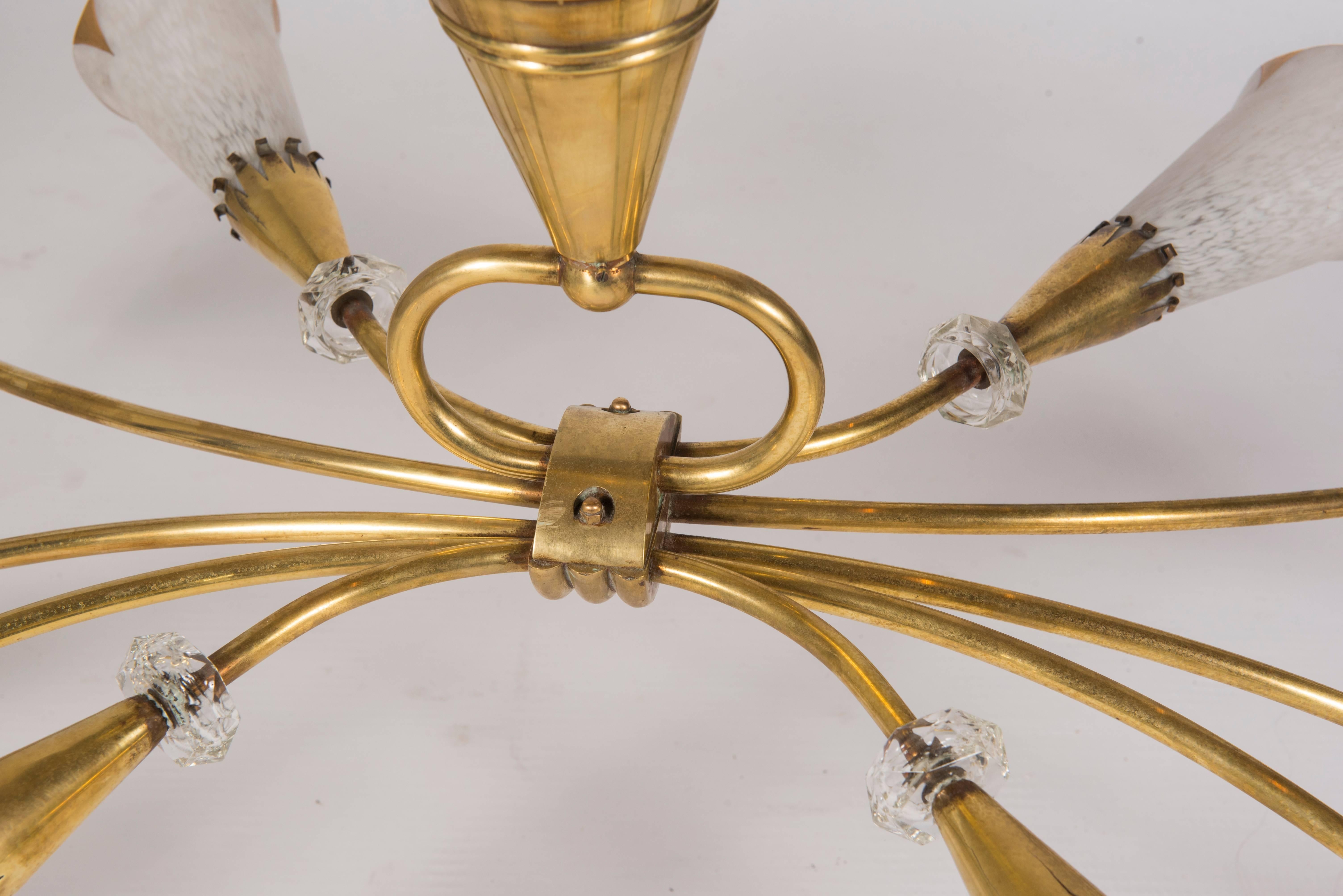 Italian Brass and Murano Glass Chandelier