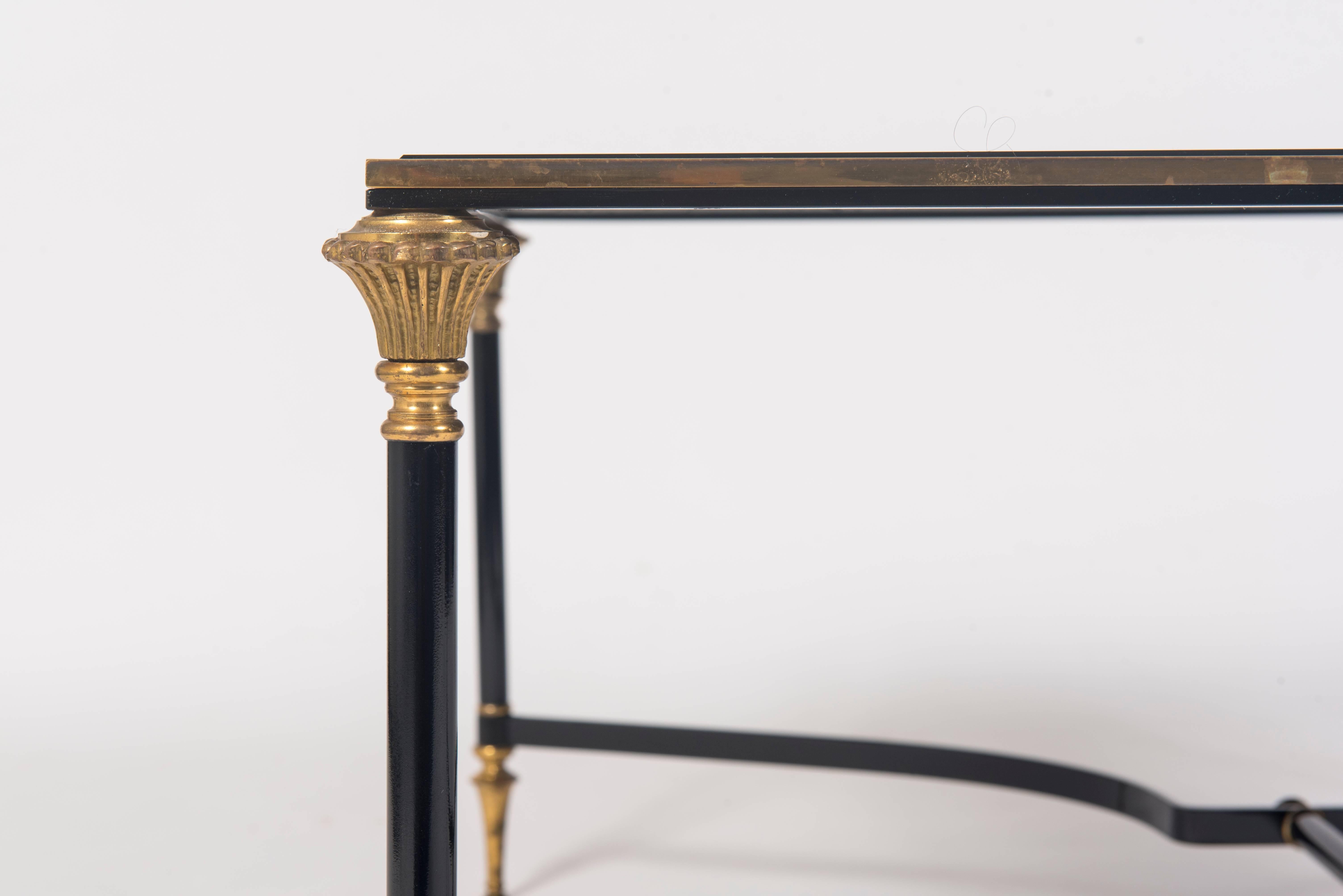 Neoclassical 1960s Maison Jansen Style Enameled and Black Glass Cocktail Table