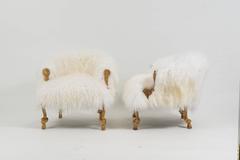 Pair of Chic Fournier Style White Sheepskin Fur Bergerés