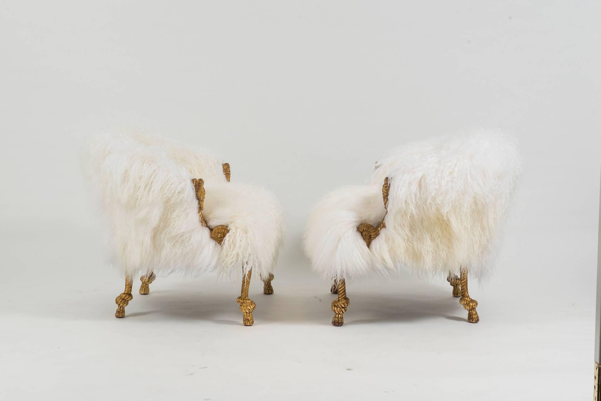 Napoleon III Pair of Chic Fournier Style White Sheepskin Fur Bergerés