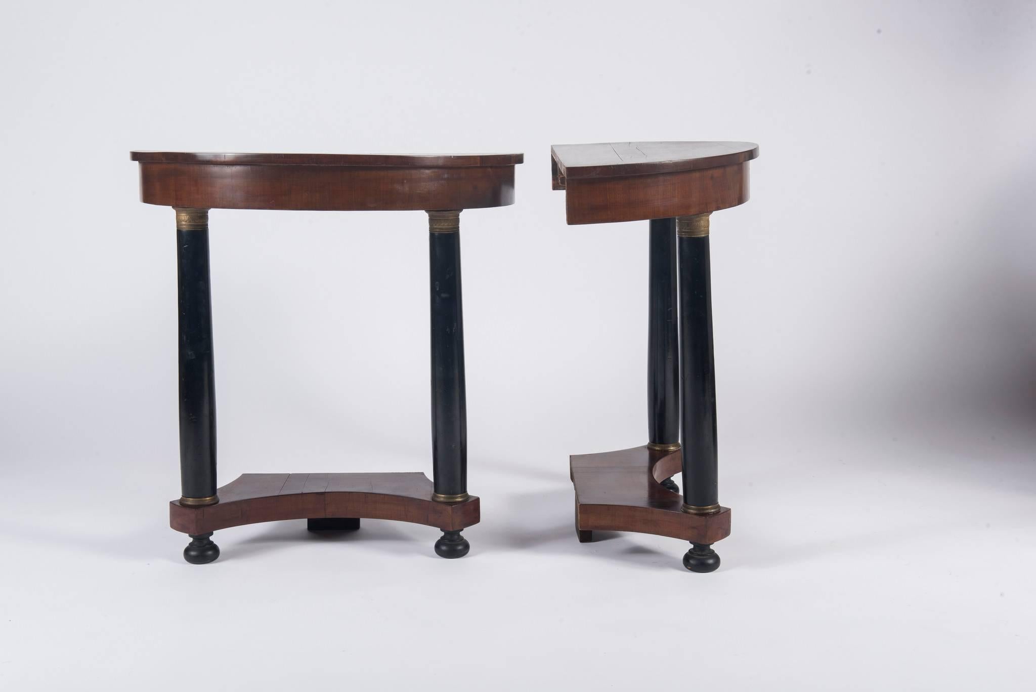 Pair of Early 19th Century, French Empire Walnut Demilunes In Excellent Condition In Houston, TX