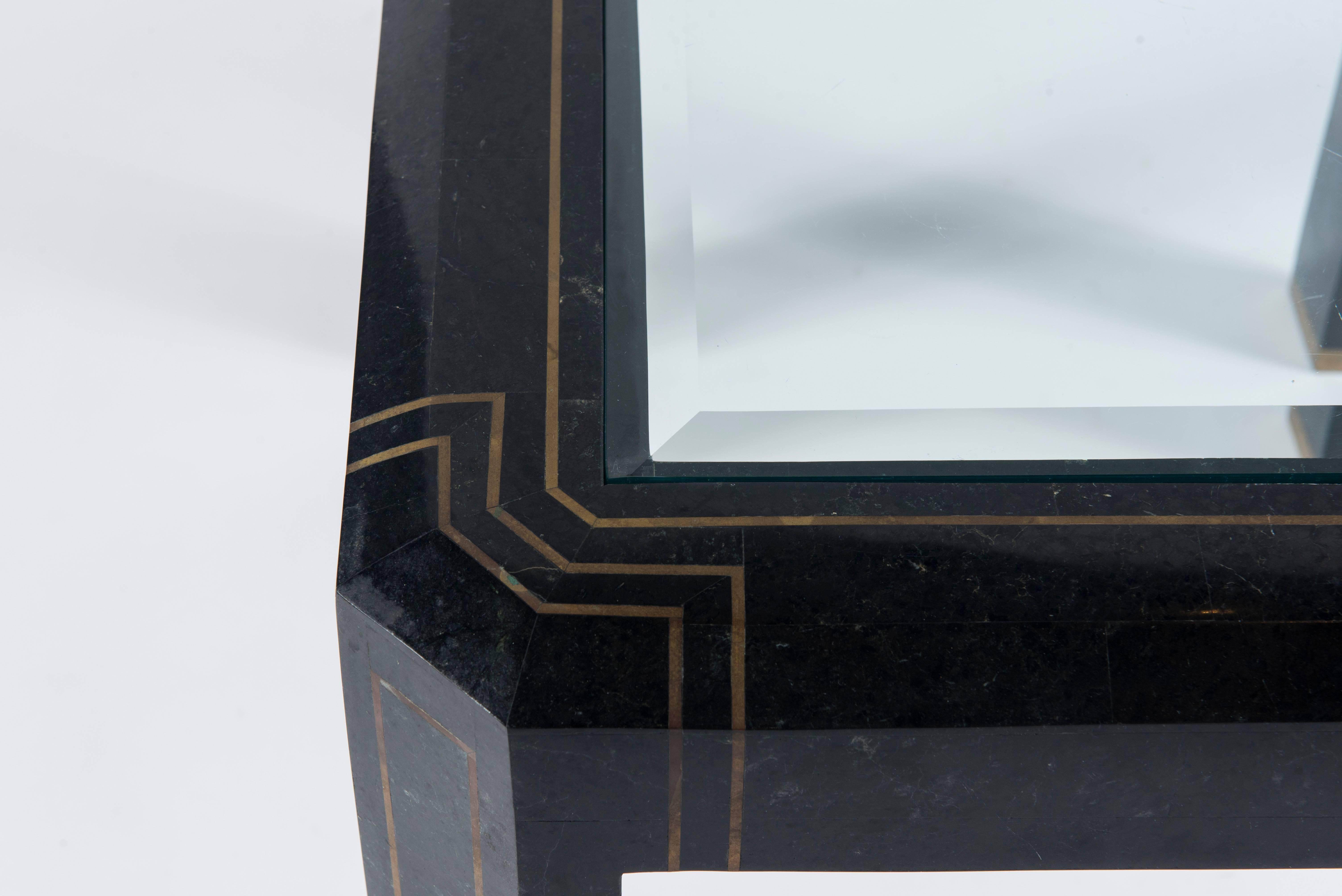 20th Century Tessellated Black Marble and Brass Table For Sale