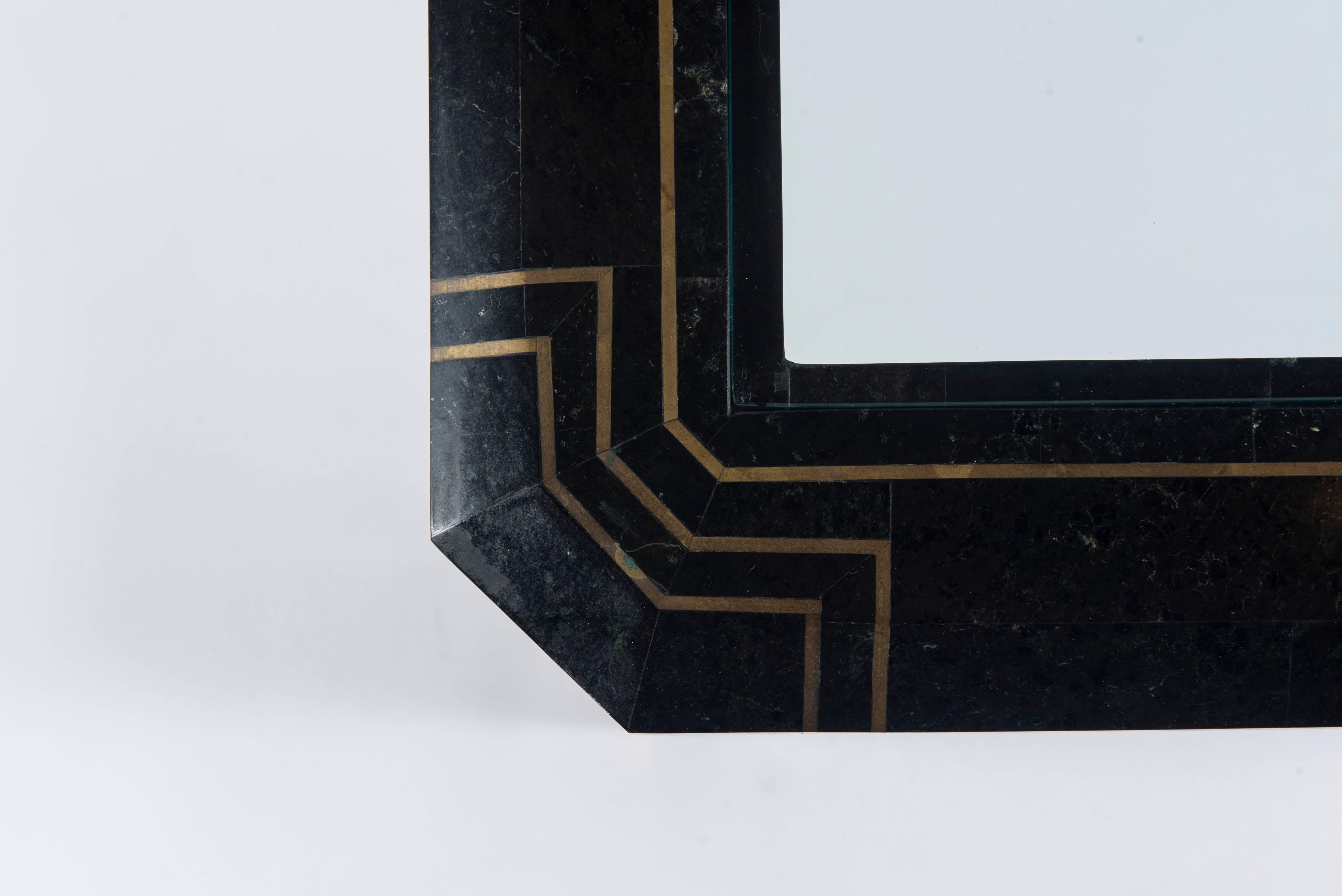 Tessellated Black Marble and Brass Table In Good Condition For Sale In Houston, TX