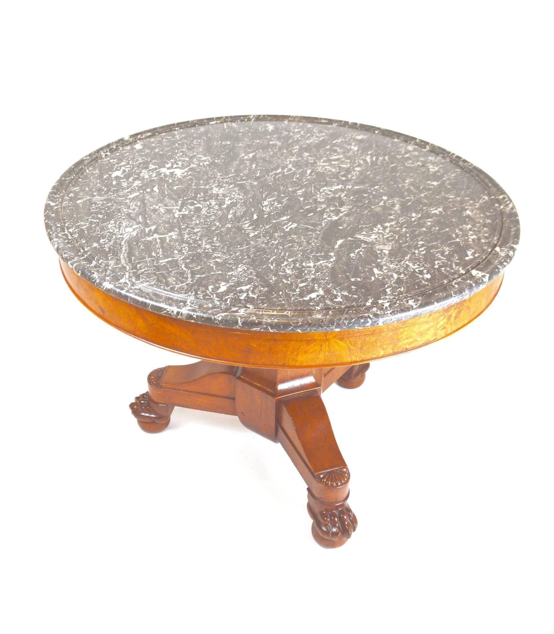 19th Century French Empire Walnut Center Table with Marble Top In Good Condition In Houston, TX