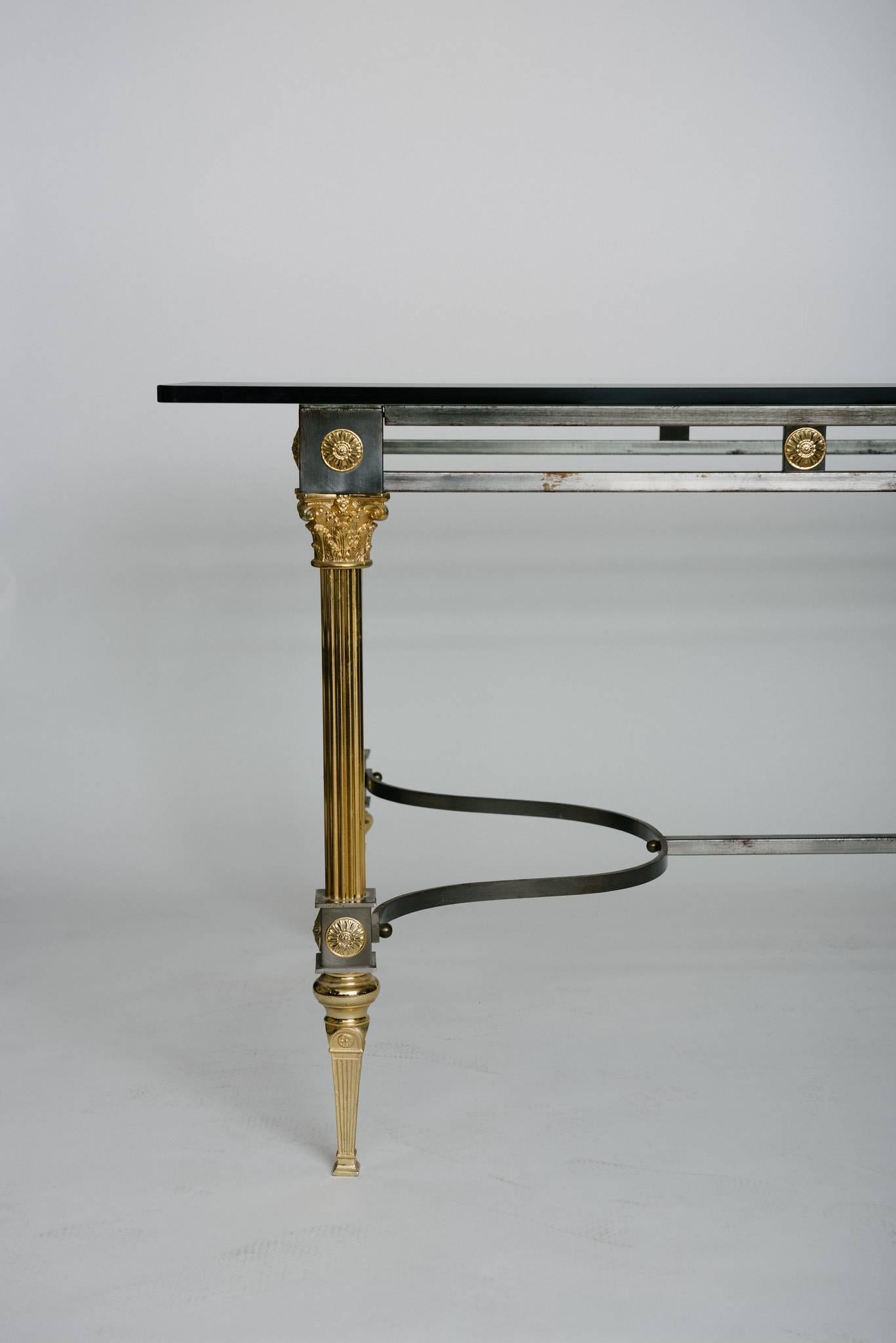 Neoclassical Maison Jansen Steel and Brass Dining Table For Sale