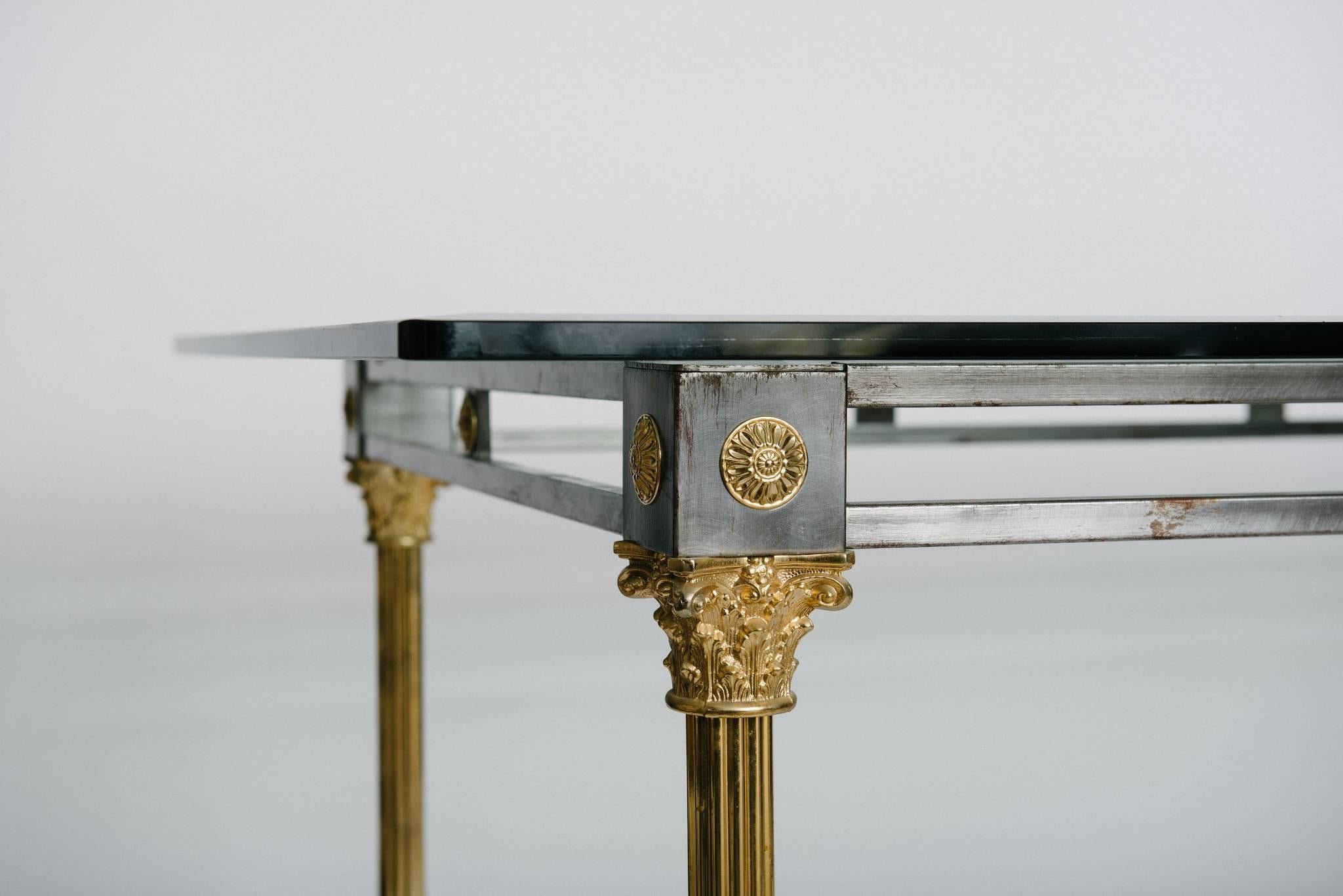 French Maison Jansen Steel and Brass Dining Table For Sale