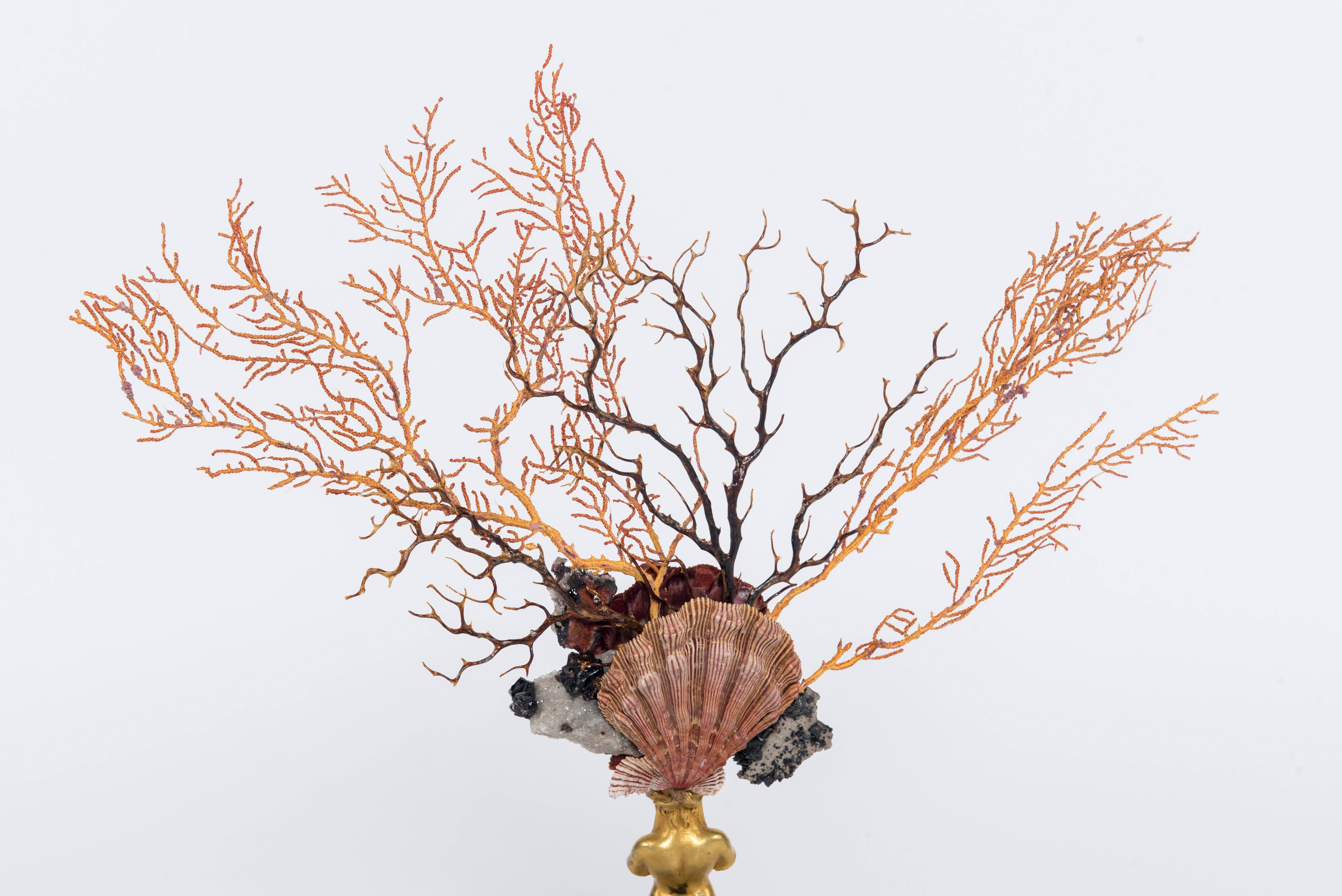 Bronze Calypso Coral Sea Fan Quartz Caryatid Sculpture