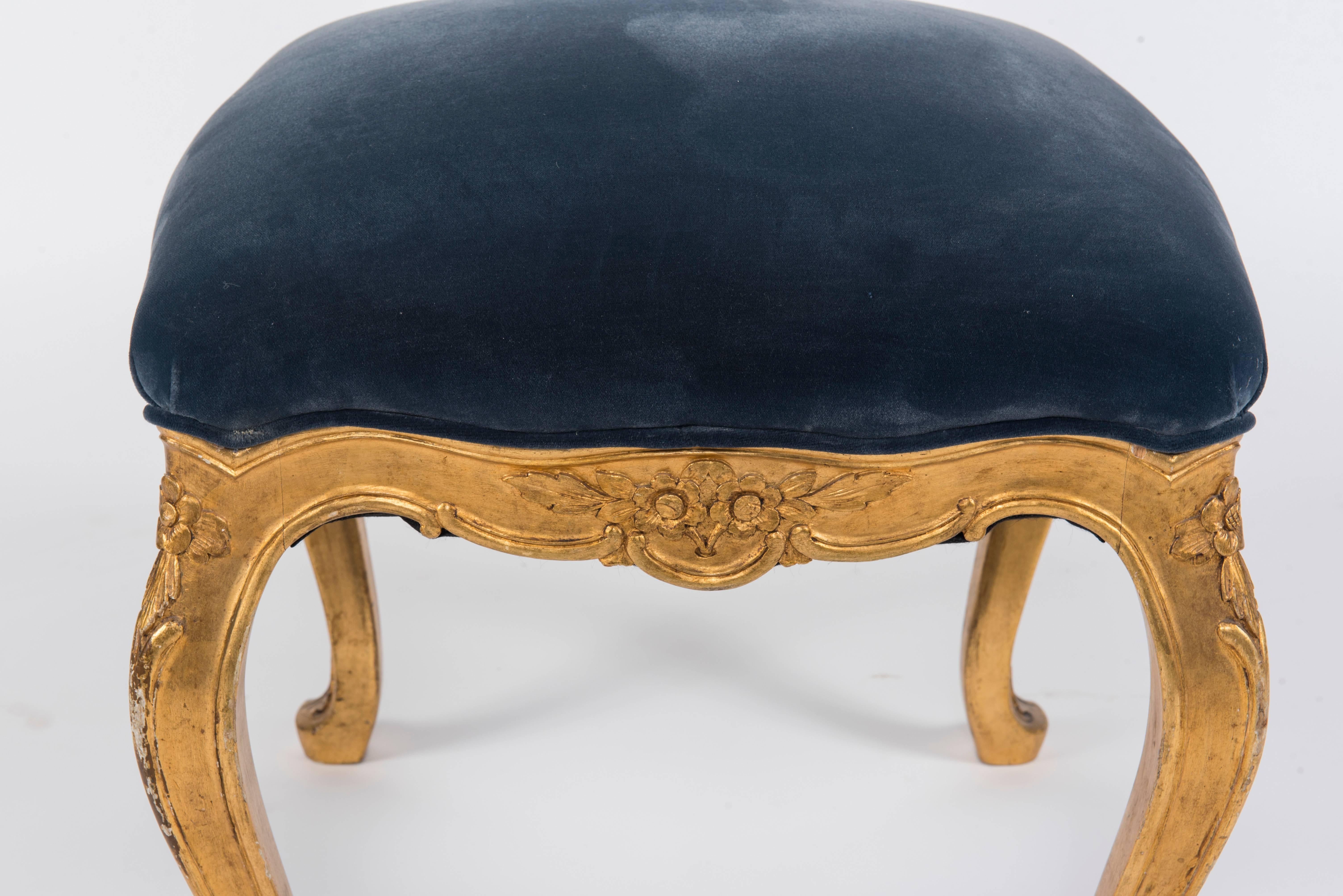 Velvet 19th Century French Louis XV Style Gilt Wood Ottoman