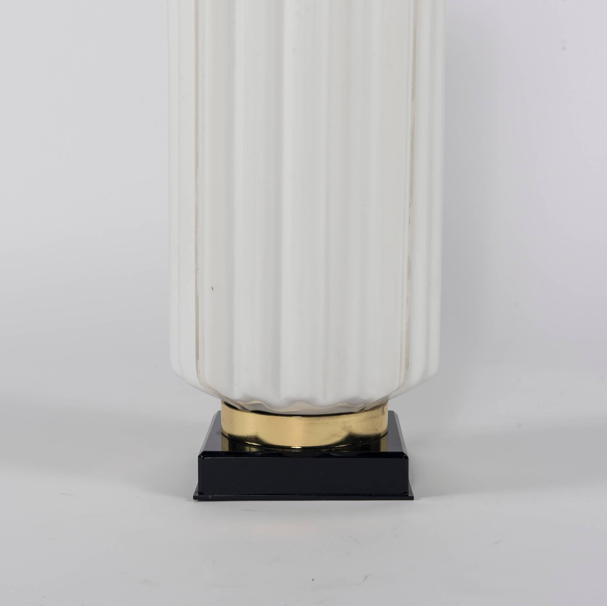 Pair of White Black and Brass Rougier Table Lamps In Excellent Condition In Houston, TX