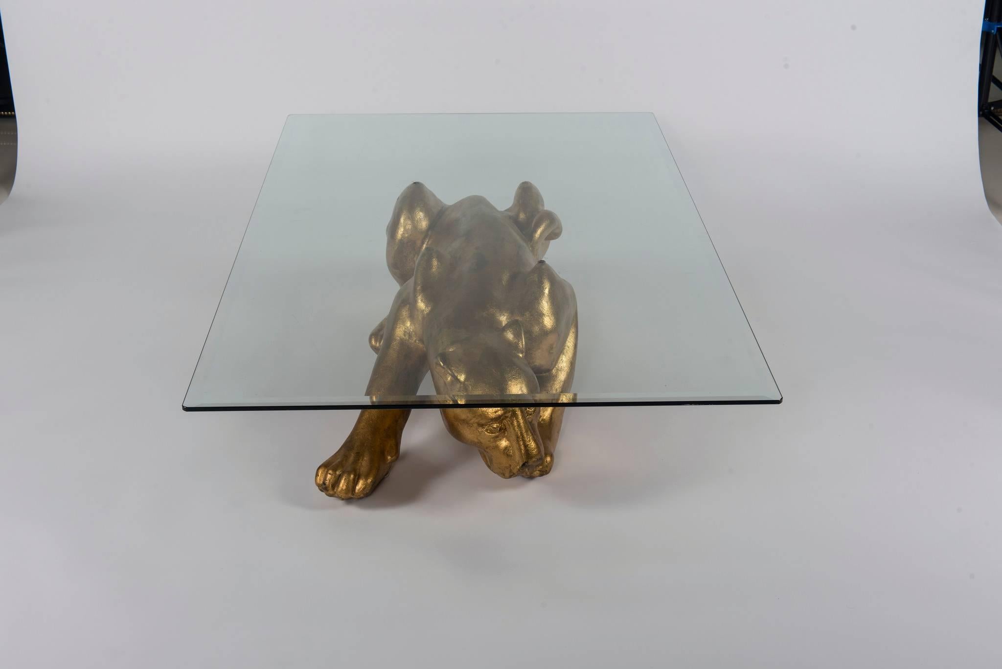 Glass Gilt Panther Cocktail Table