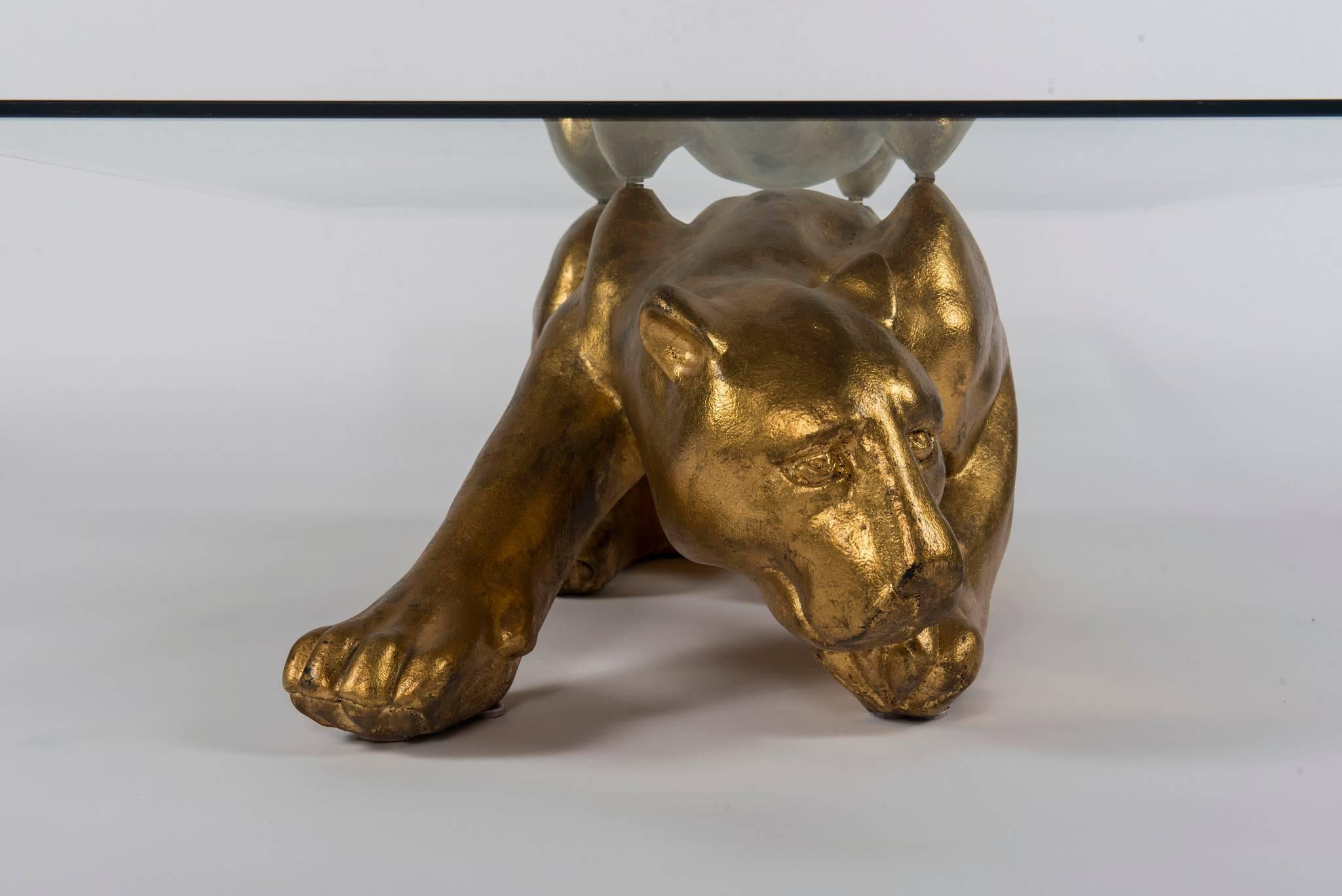 Gilt Panther Cocktail Table In Excellent Condition In Houston, TX
