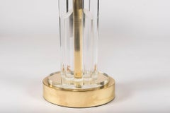 Pair of Lucite and Brass Table Lamps with White Linen Shades