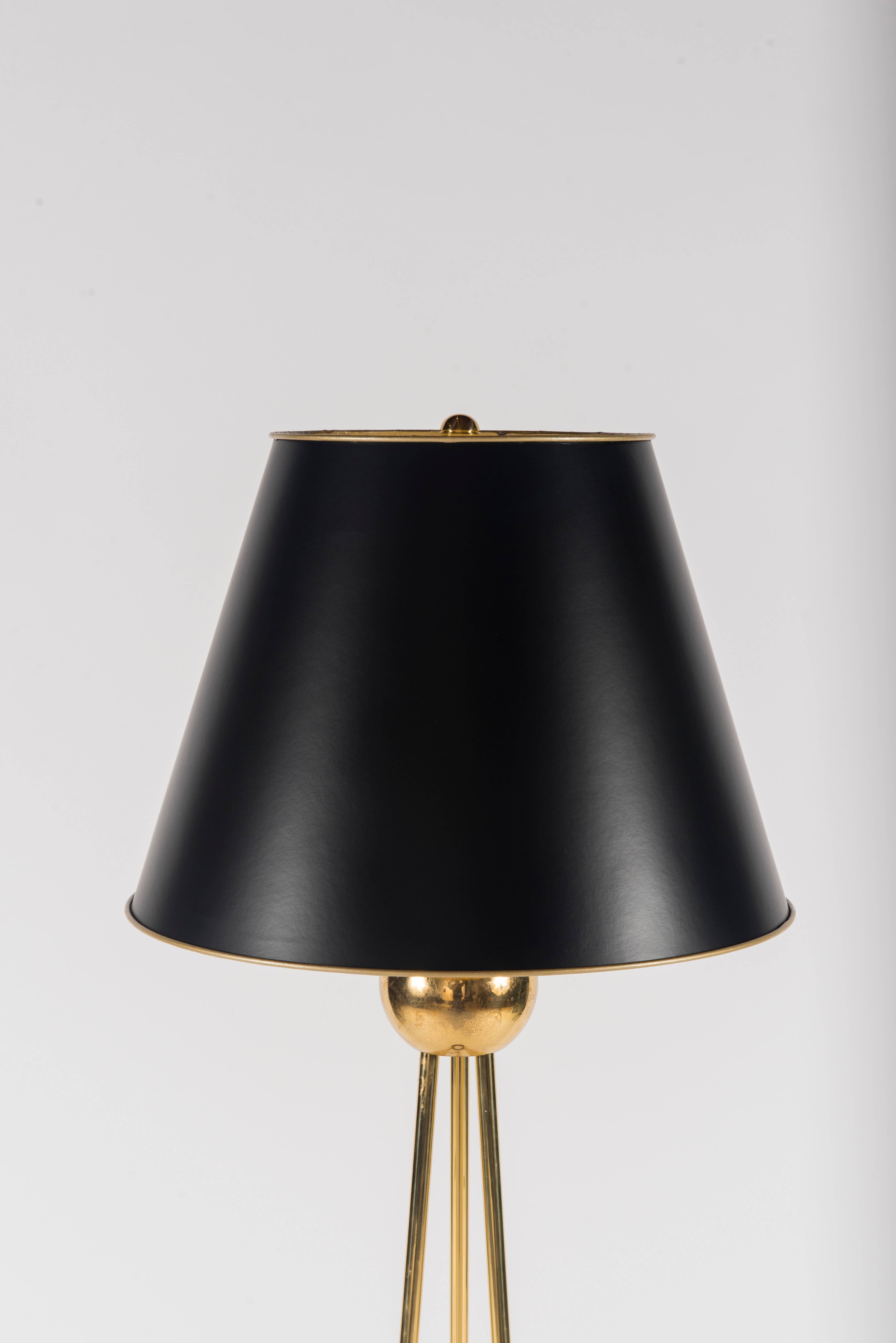 Walter Von Nessen floor lamp with gold lined black paper shade, newly electrified.