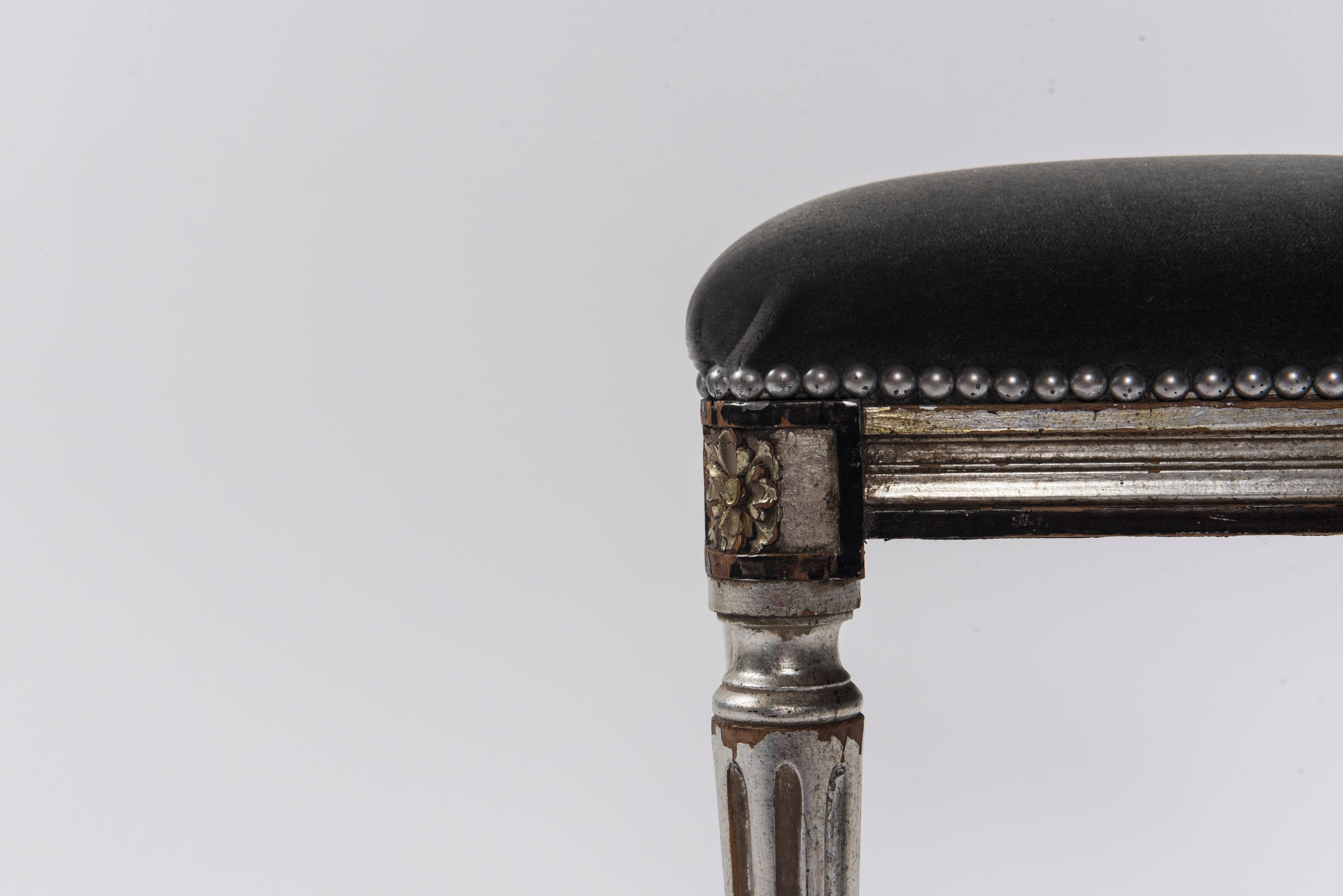 French Pair of Louis XVI Silver Giltwood Tabourets