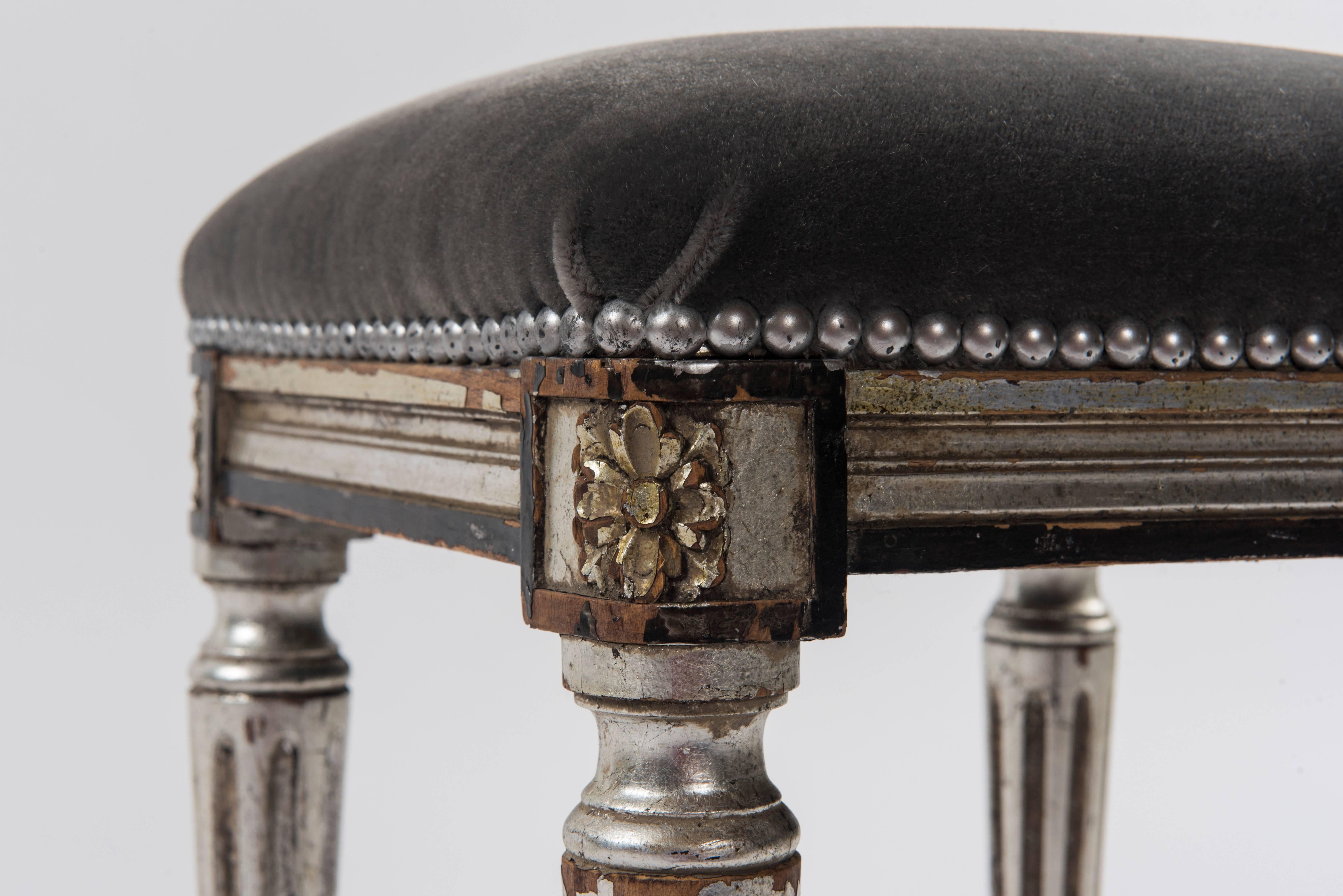 Carved Pair of Louis XVI Silver Giltwood Tabourets