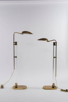 Pair of Lucite Brass Clam Shell Floor Lamps