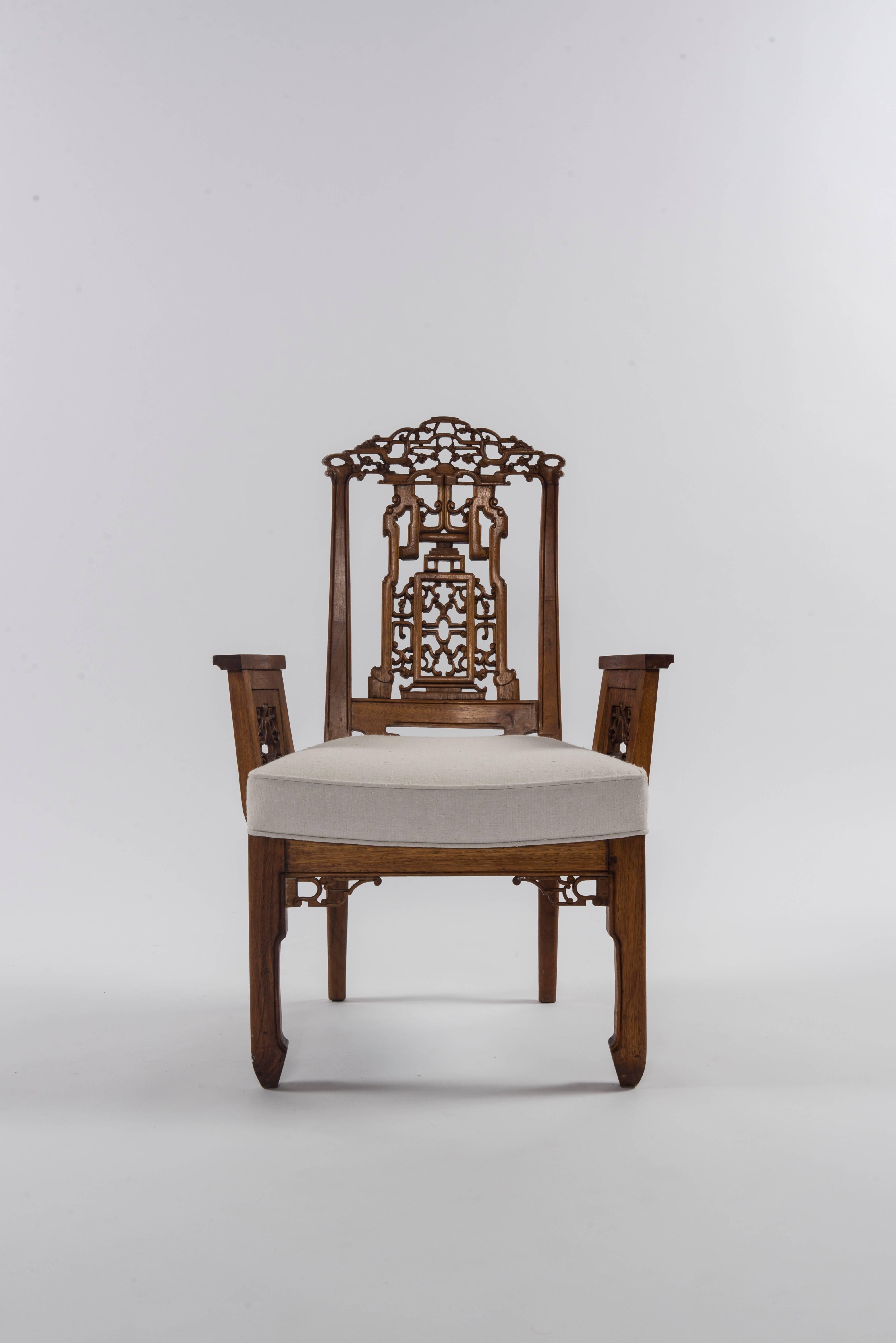 Diminutive Pair of Carved Chinese Armchairs In Excellent Condition In Houston, TX