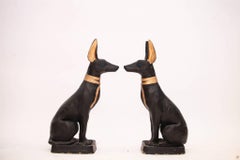 Pair of Large Painted Anubis Guardian Dogs