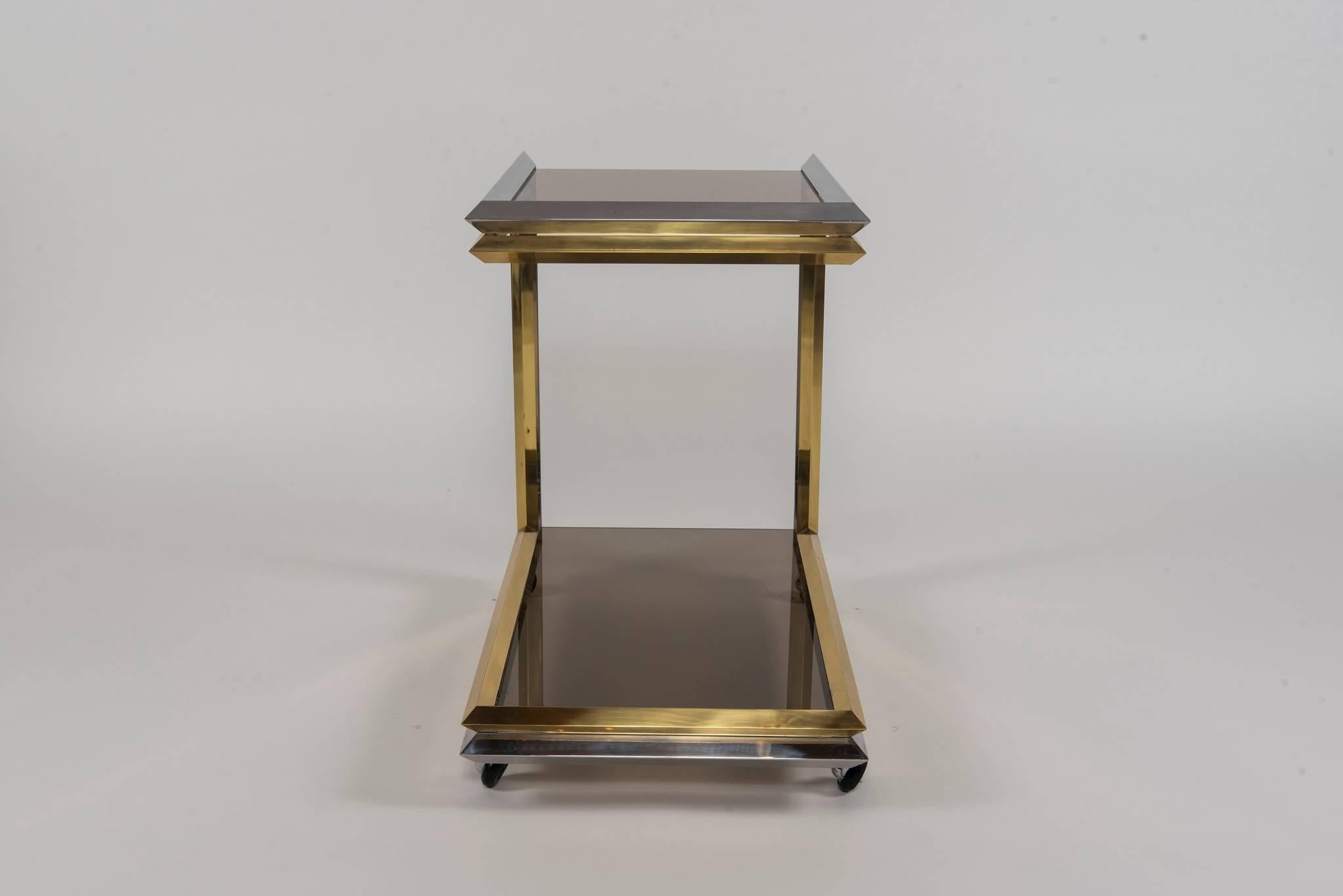 Chrome and Brass Bar Cart In Good Condition For Sale In Houston, TX